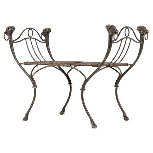 French Wrought Iron Bench with Ratan Seat Wickerwork from the 1940s 4