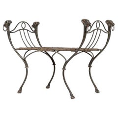 French Wrought Iron Bench with Ratan Seat Wickerwork from the 1940s