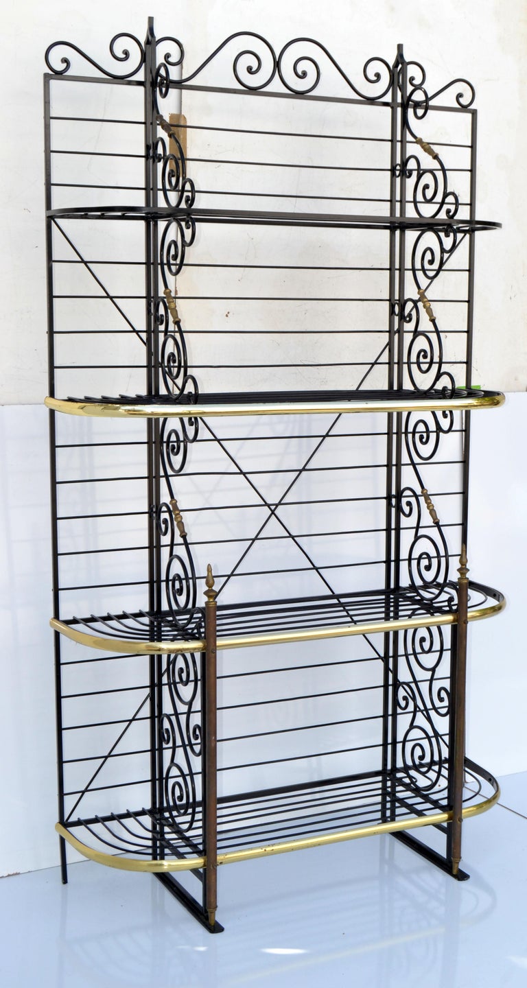 French Wrought Iron and Brass Tier Bakery Shelf in Black and