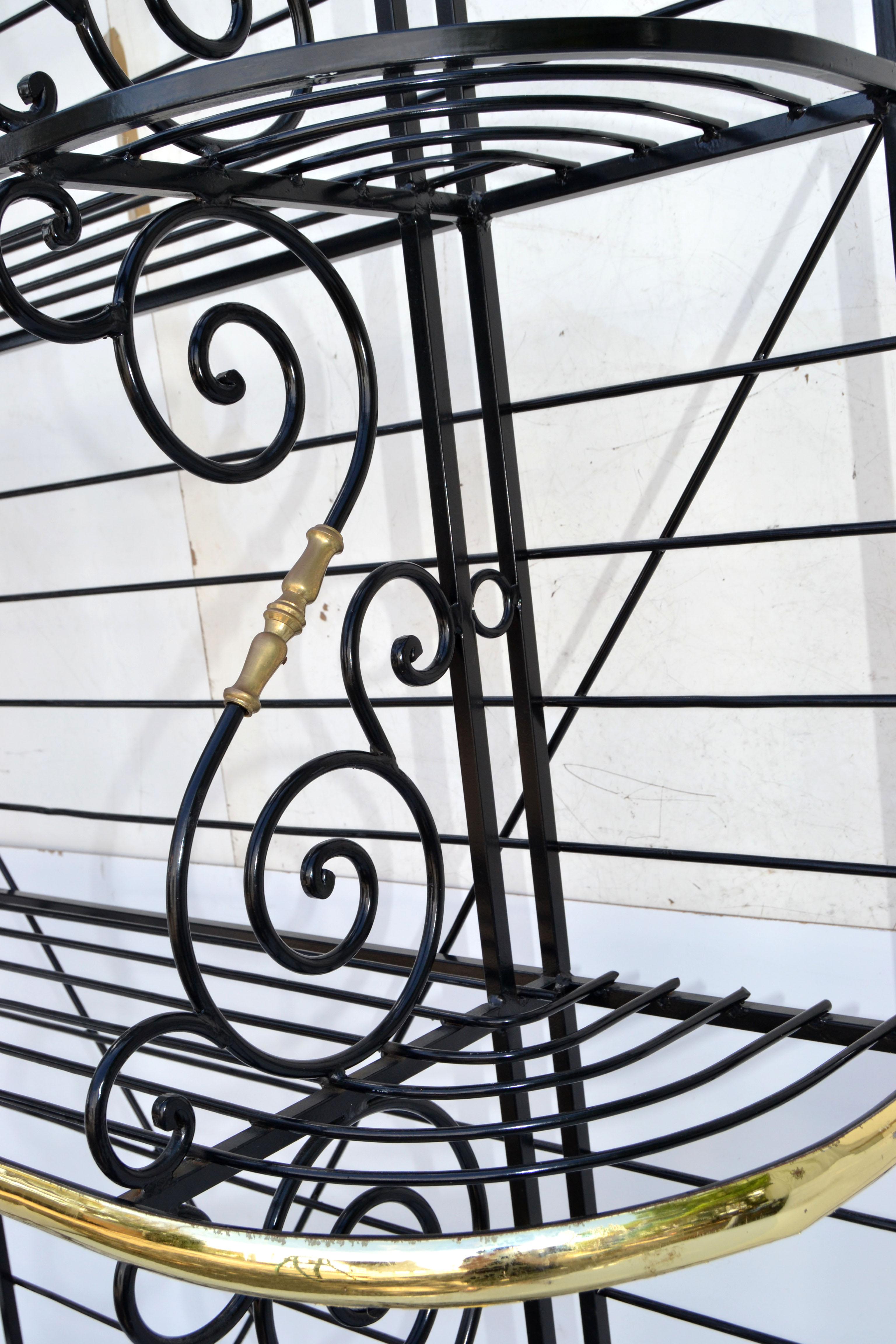 Hand-Crafted French Wrought Iron & Brass 4 Tier Bakery Shelf in Black & Gold Finish Etagere For Sale