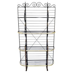 French Wrought Iron & Brass 4 Tier Bakery Shelf in Black & Gold Finish Etagere