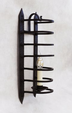 French Wrought Iron Caged Wall Light Sconce, circa 1900