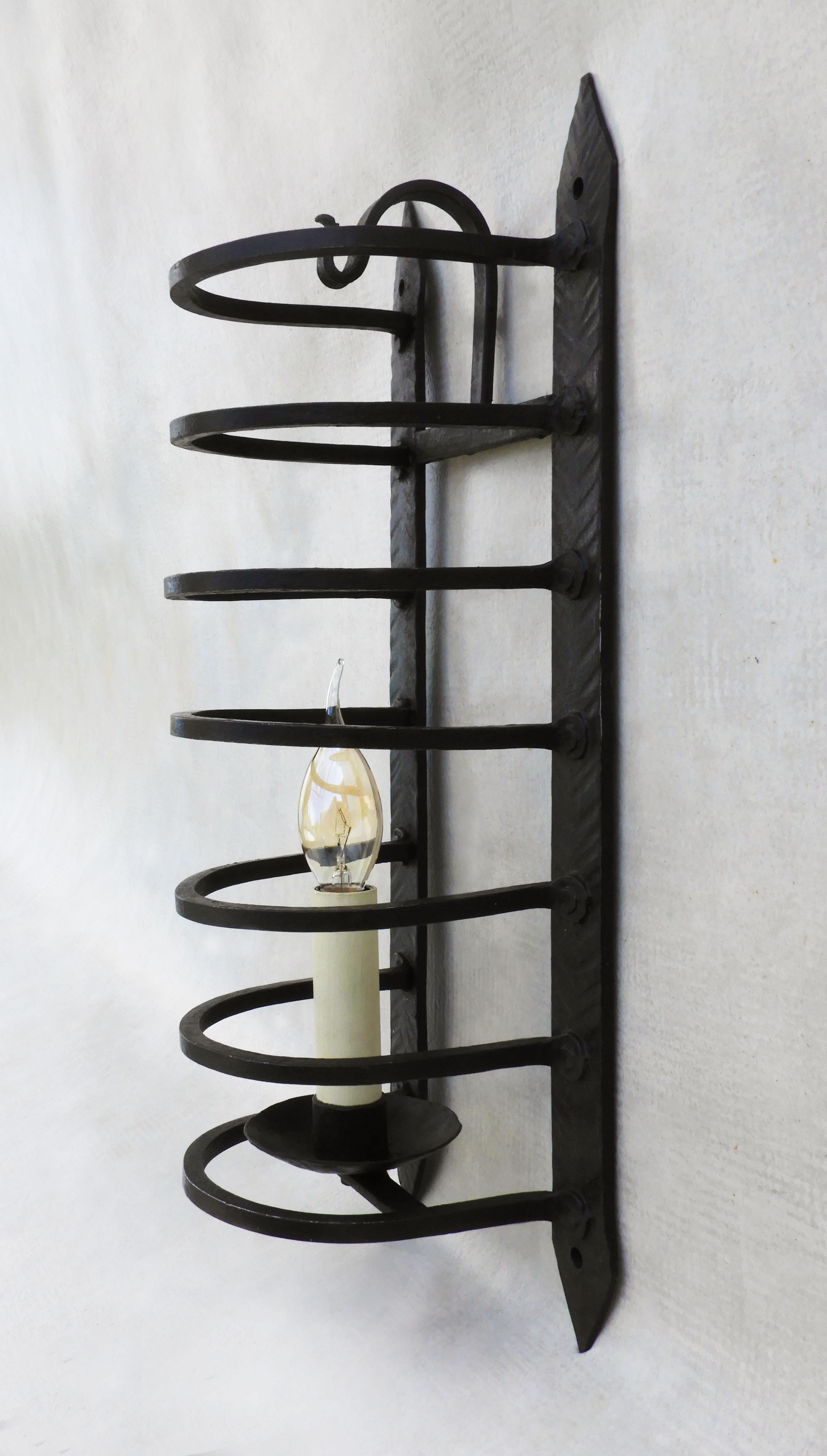 Forged French Wrought Iron Caged Wall Light Sconce, circa 1900 For Sale