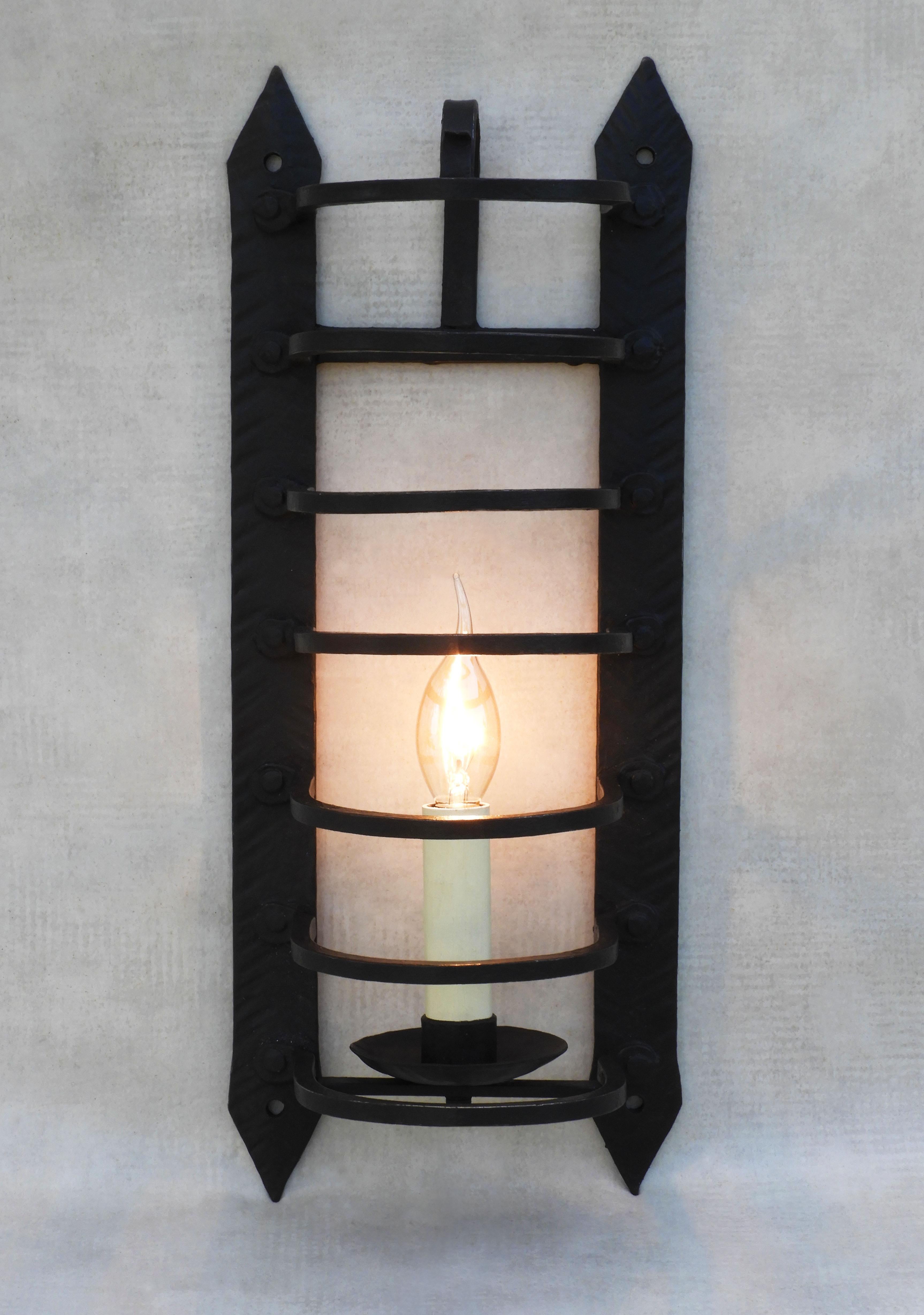 20th Century French Wrought Iron Caged Wall Light Sconce, circa 1900 For Sale