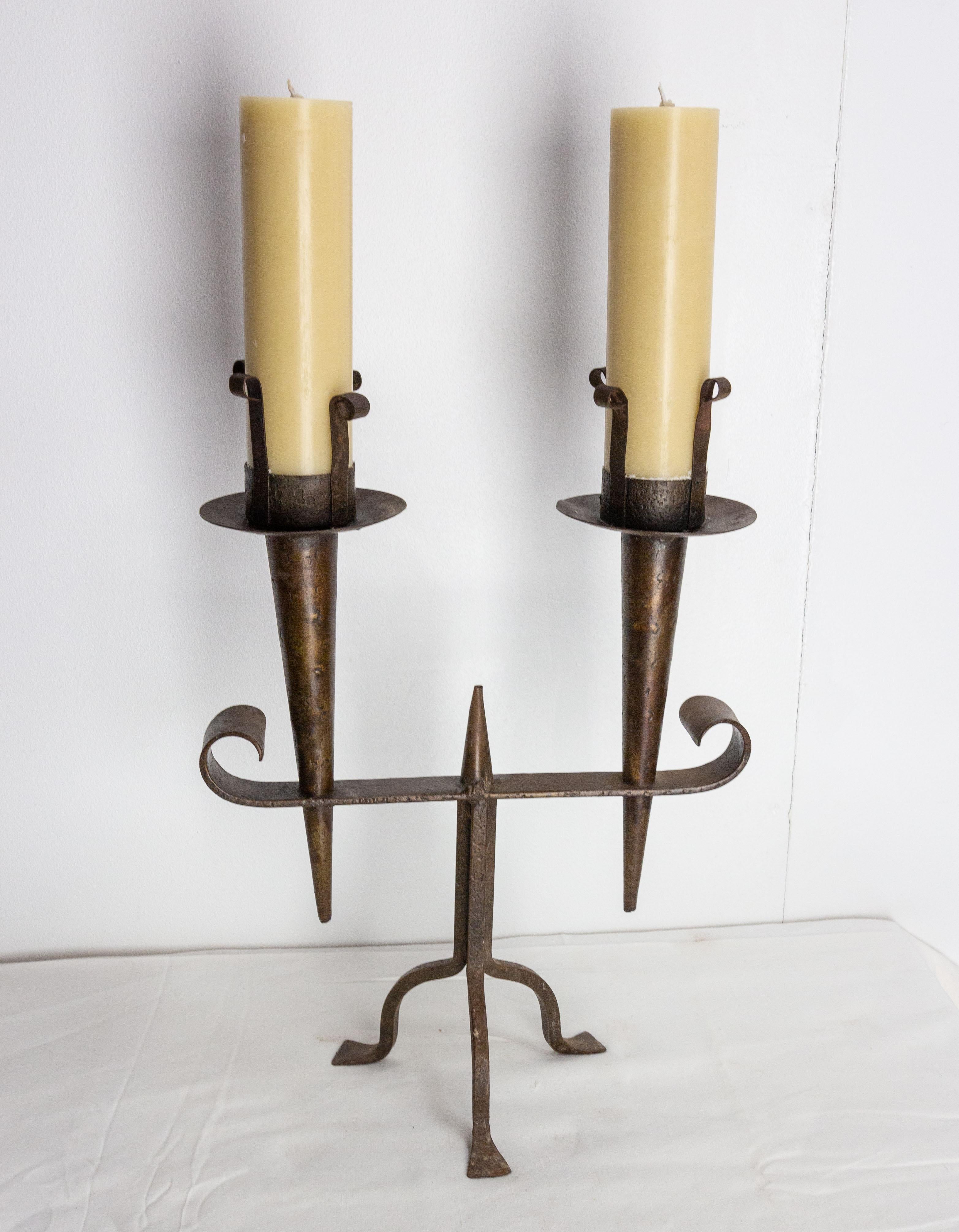 Mid-Century Modern French Wrought Iron Candle Holder, French, circa 1960 For Sale