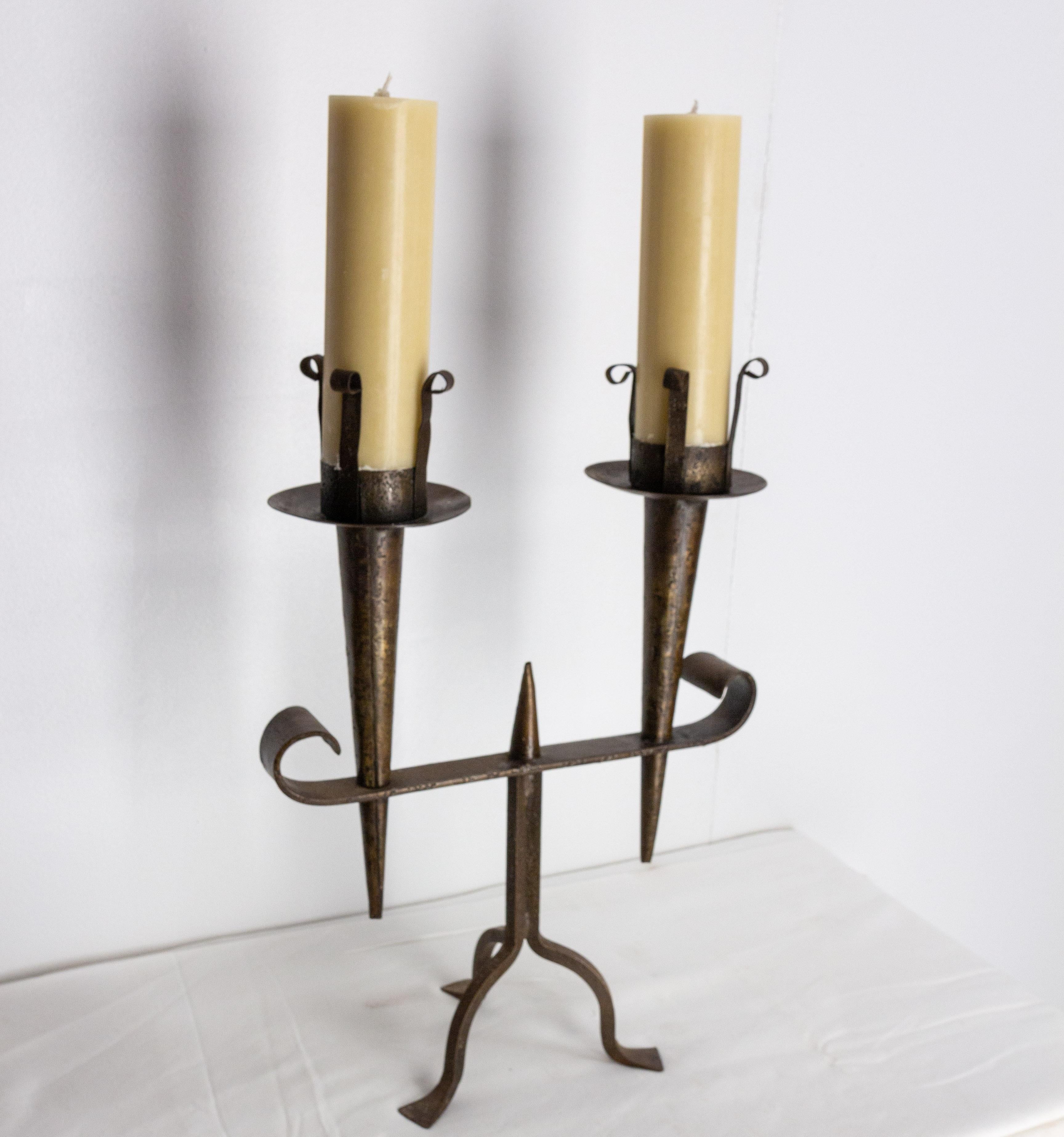 French Wrought Iron Candle Holder, French, circa 1960 In Good Condition For Sale In Labrit, Landes