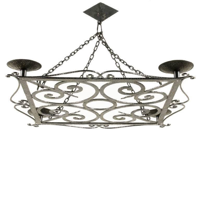 Art Deco French Wrought Iron Chandelier