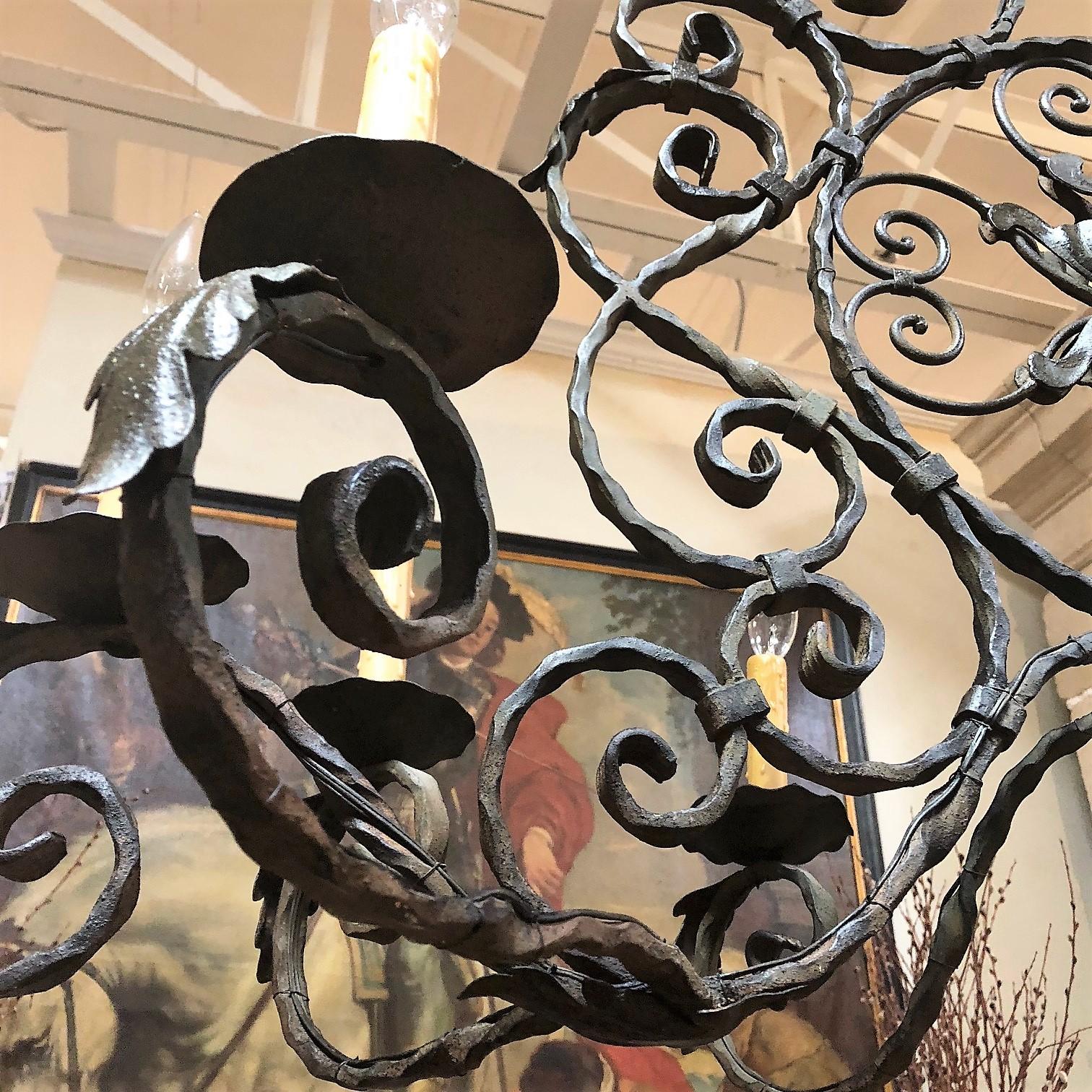 Forged French Wrought Iron Chandelier