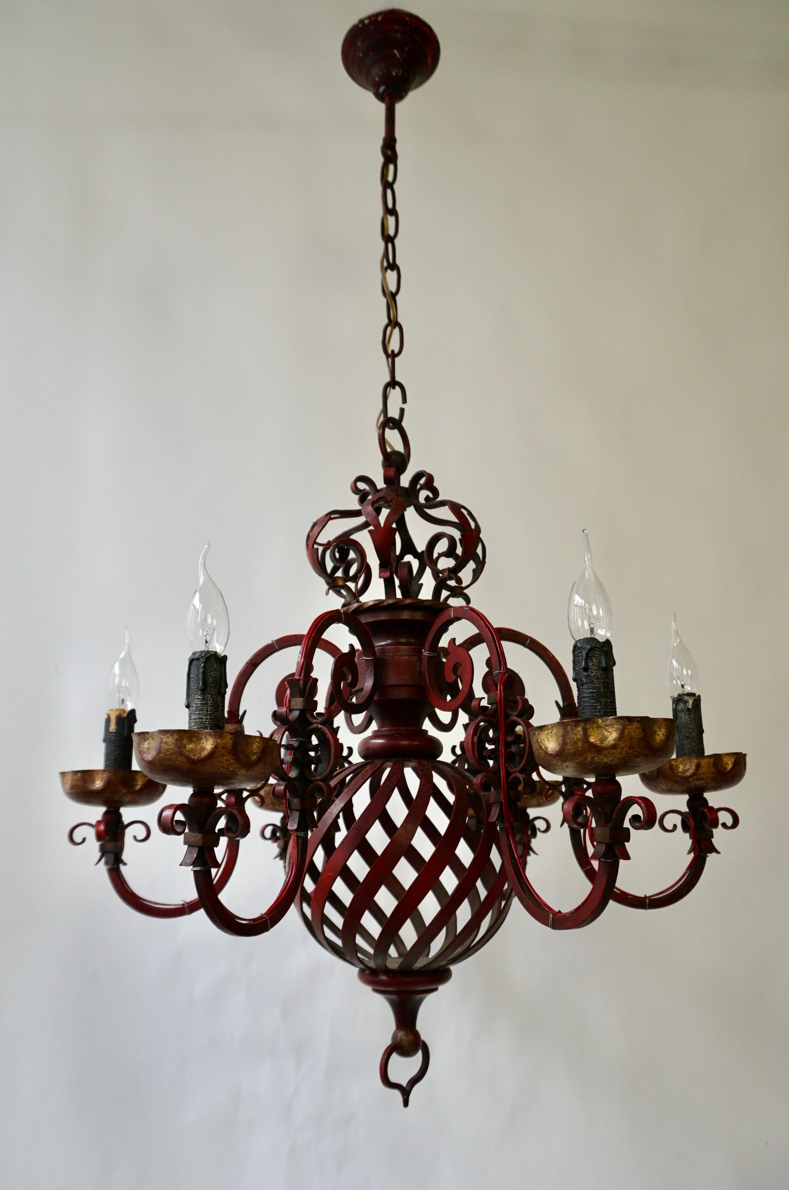 Brutalist French Wrought Iron Chandelier For Sale