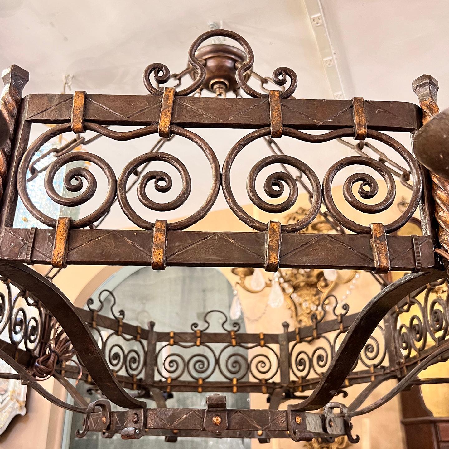 Mid-20th Century French Wrought Iron Chandelier For Sale