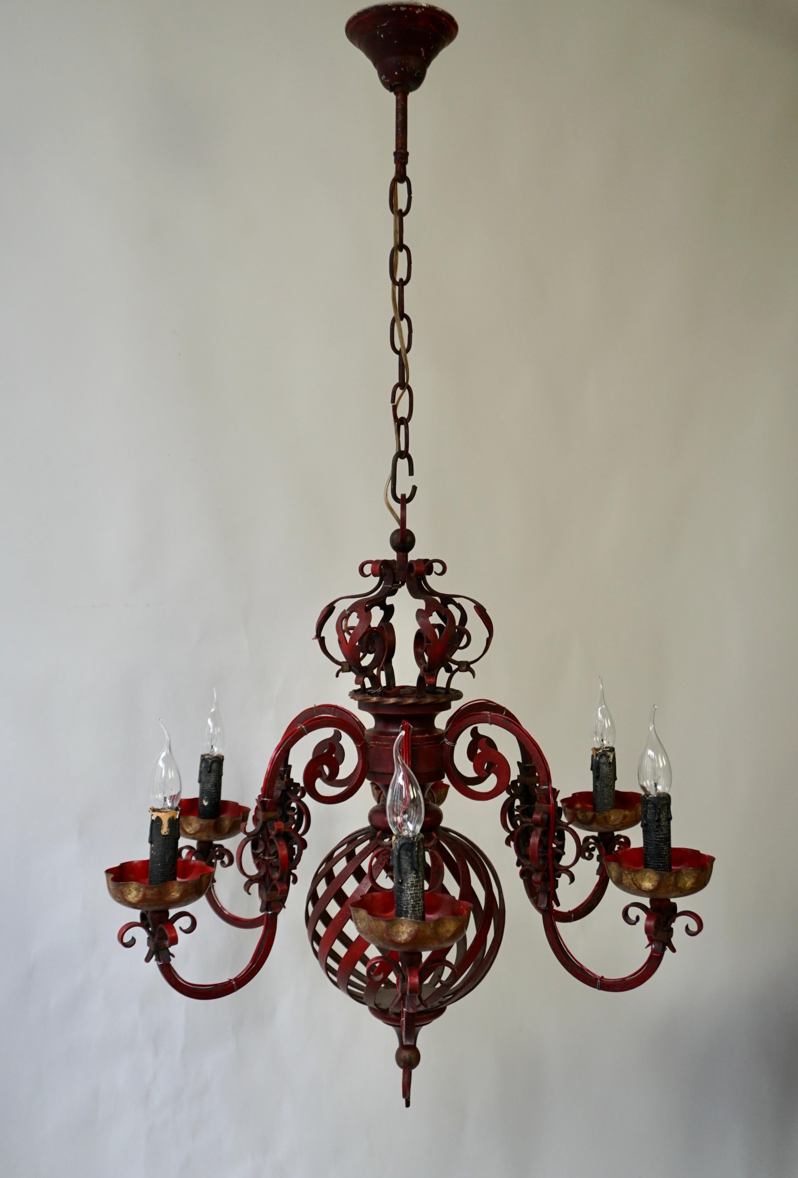 Hand-Crafted French Wrought Iron Chandelier For Sale