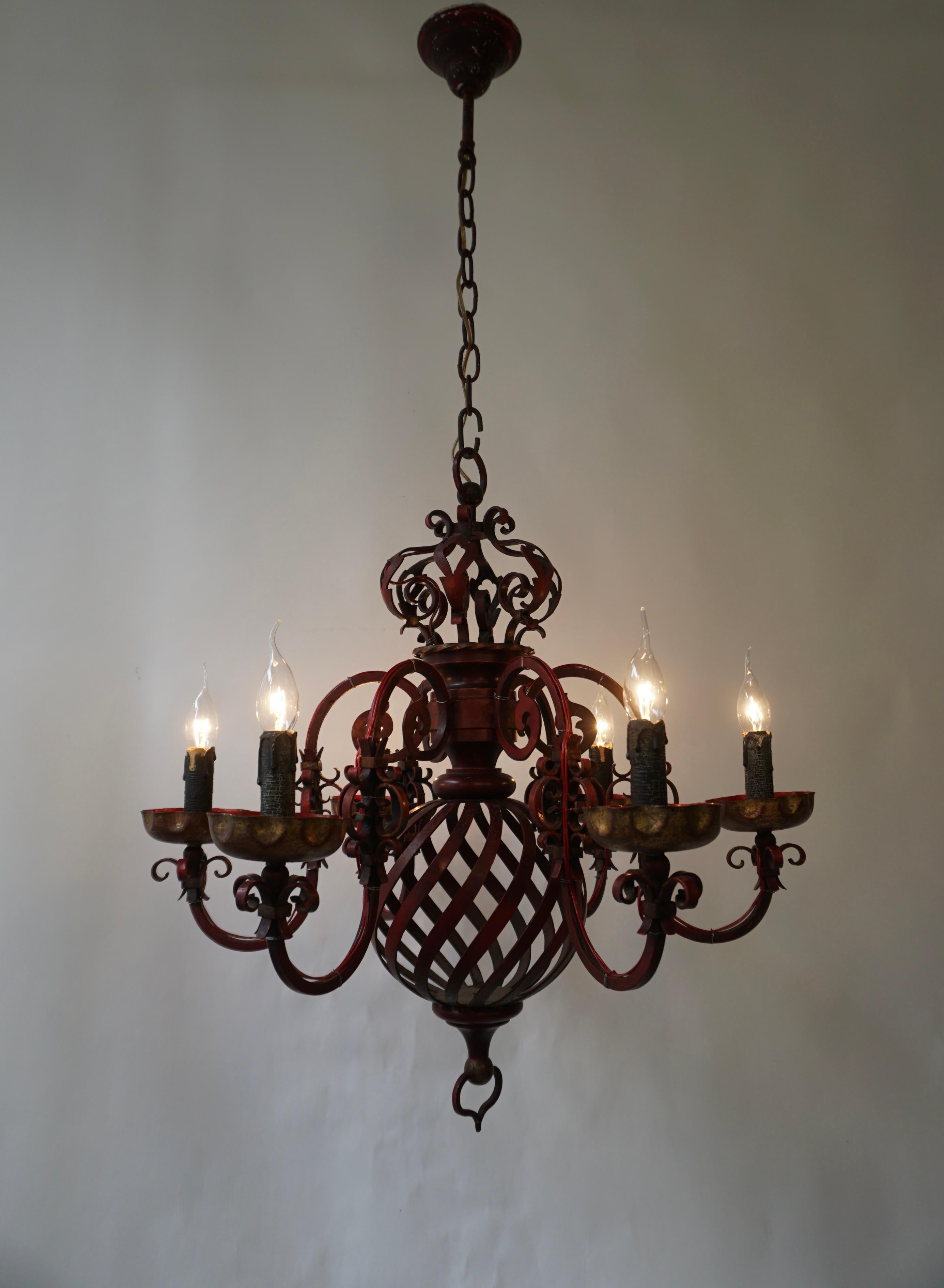 20th Century French Wrought Iron Chandelier For Sale