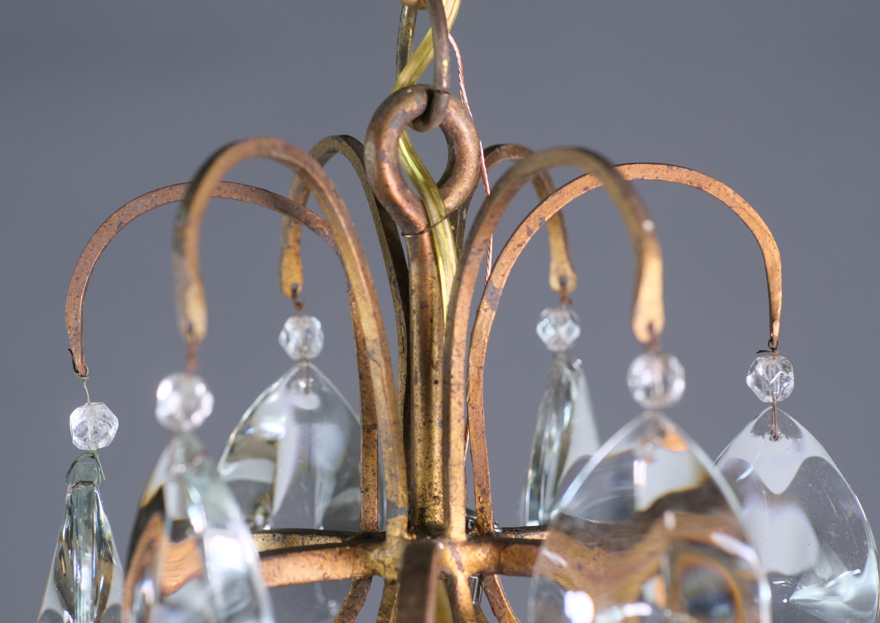 French Wrought Iron Chandelier High Quality Faceted Crystals For Sale 4