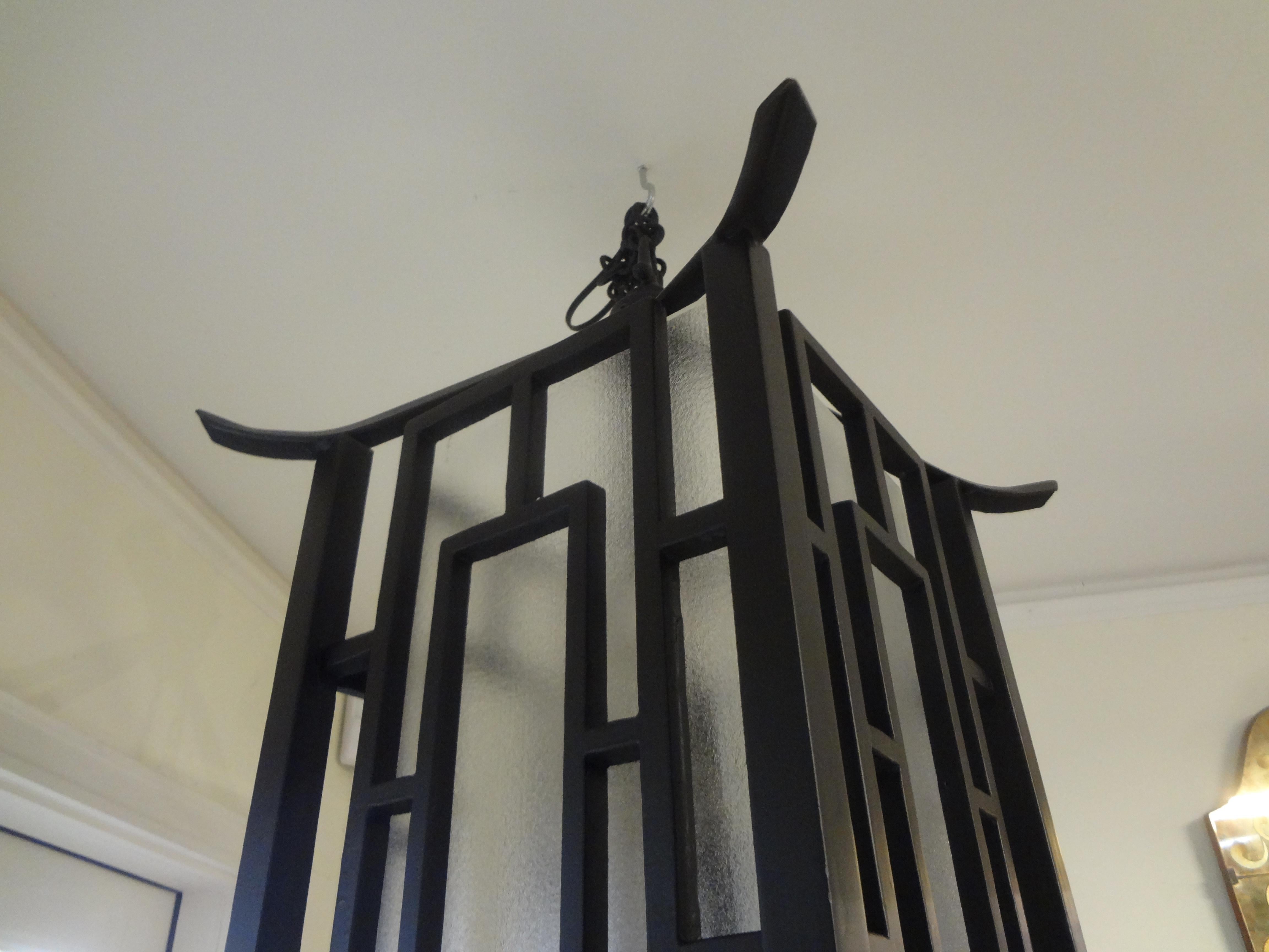Mid-20th Century French Wrought Iron Chinese Chippendale Style Pagoda Lantern For Sale