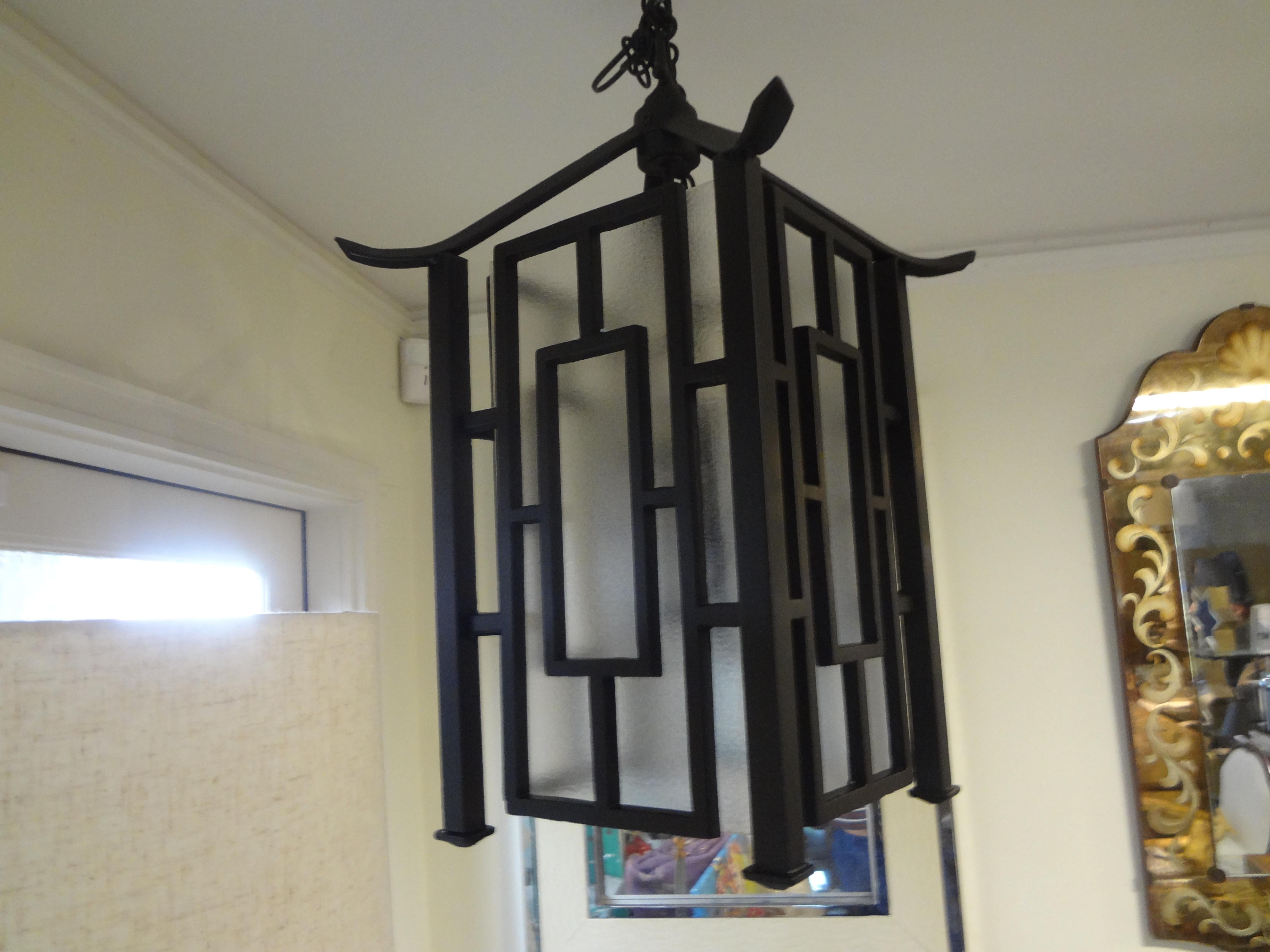 French Wrought Iron Chinese Chippendale Style Pagoda Lantern For Sale 1