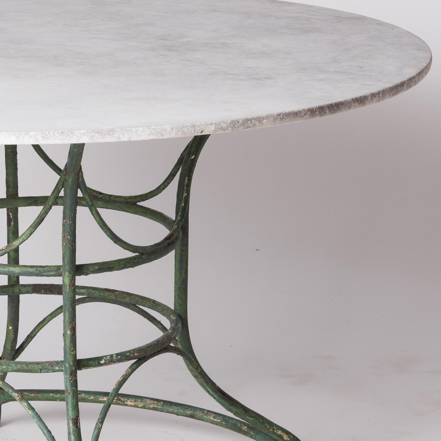 French Wrought Iron Circular Table with White Marble Top, circa 1900 3
