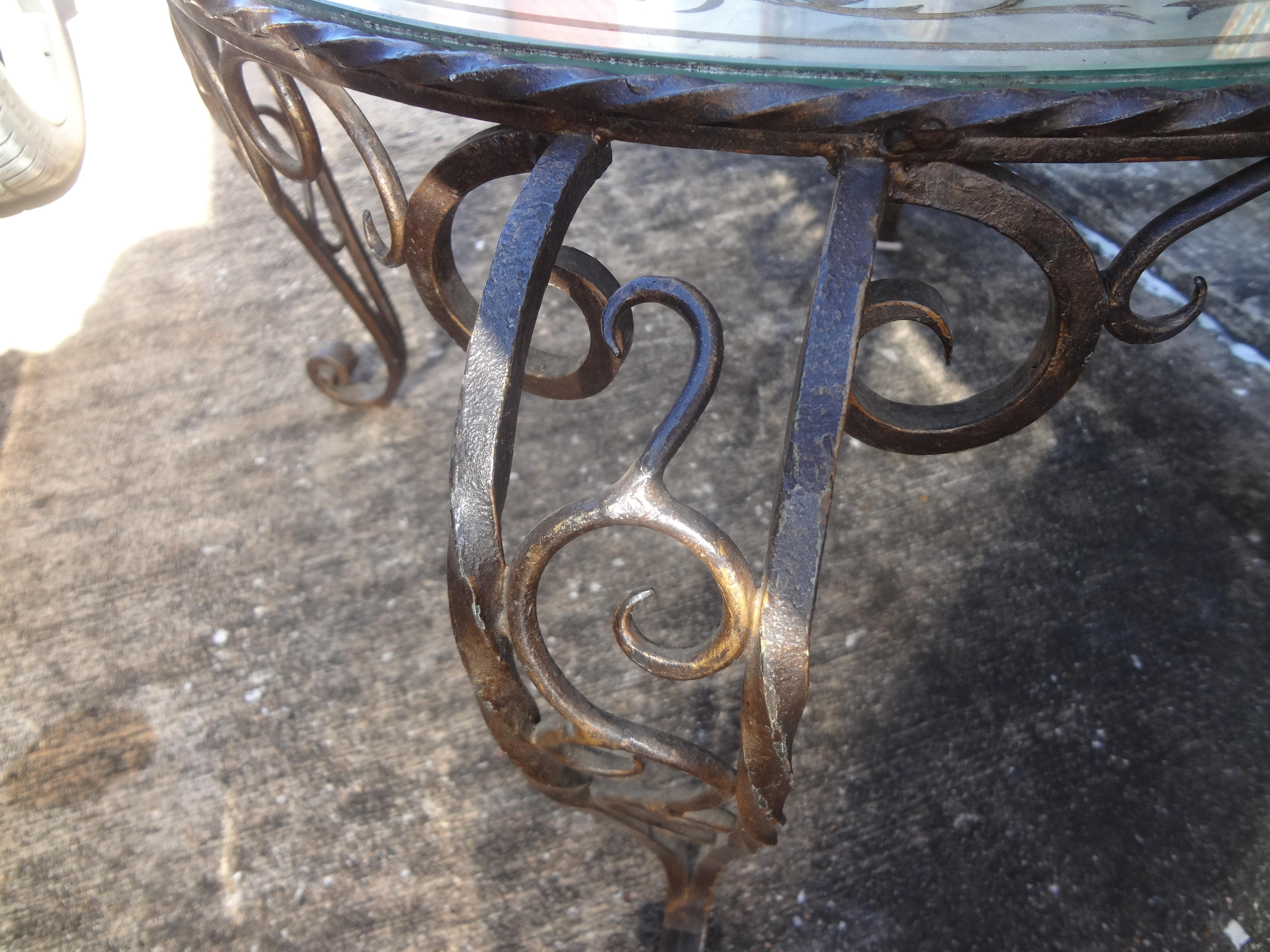 Mid-20th Century French Wrought Iron Cocktail Table with Églomisé Top For Sale