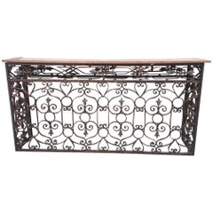 French Wrought Iron Console Table with a Wood Top, Late 19th Century