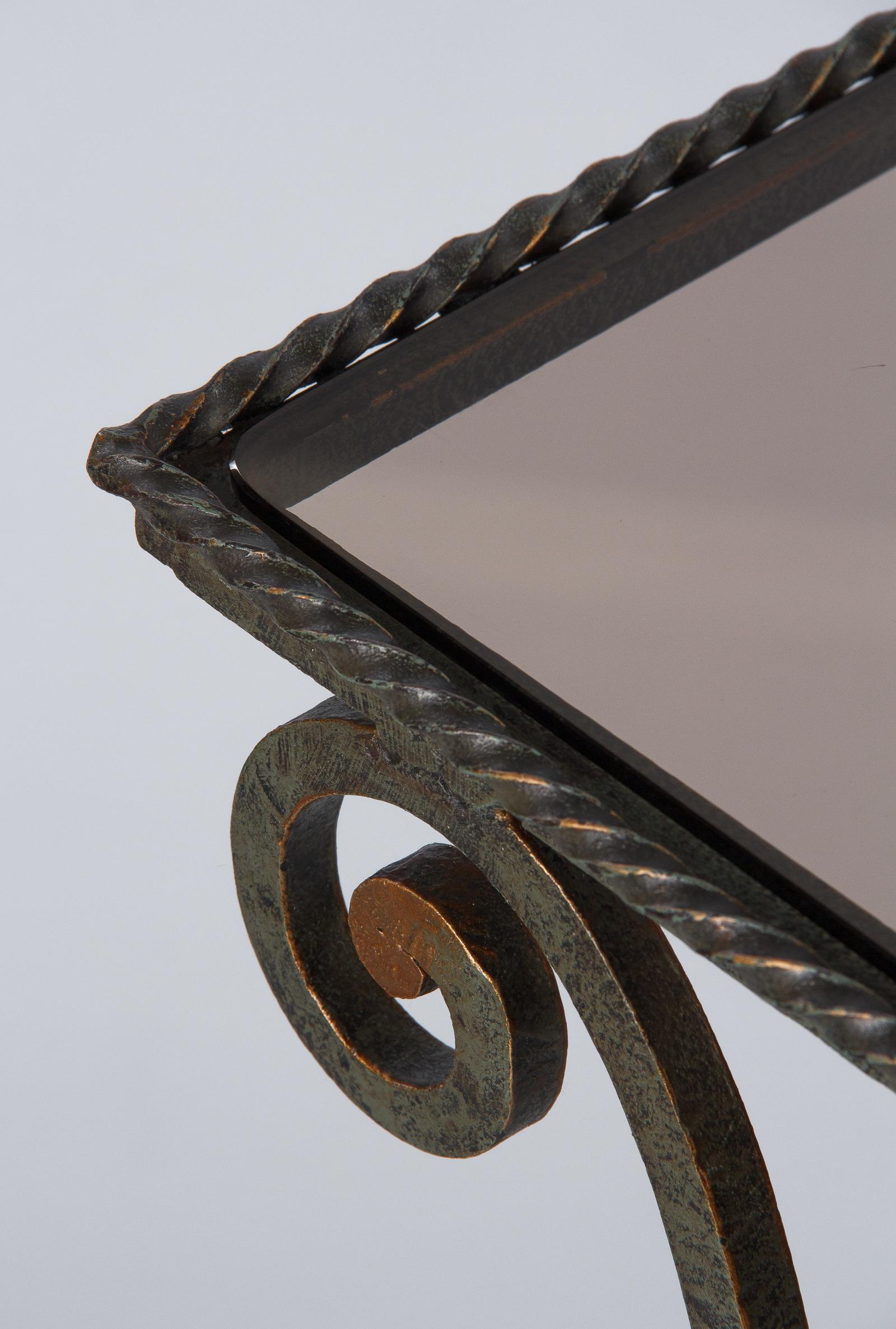 French Wrought Iron Console Table with Glass Top, 1940s 2