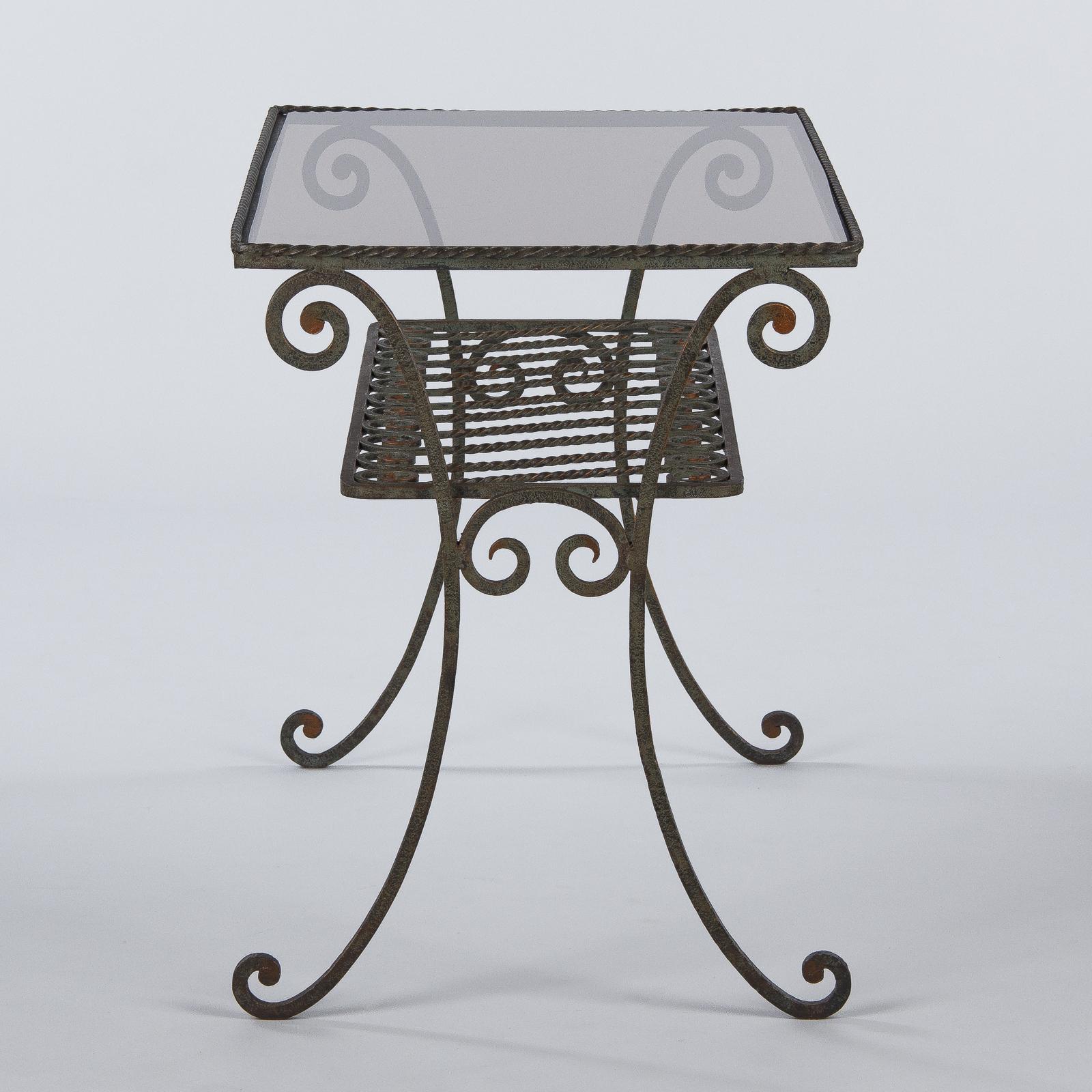 French Wrought Iron Console Table with Glass Top, 1940s 5