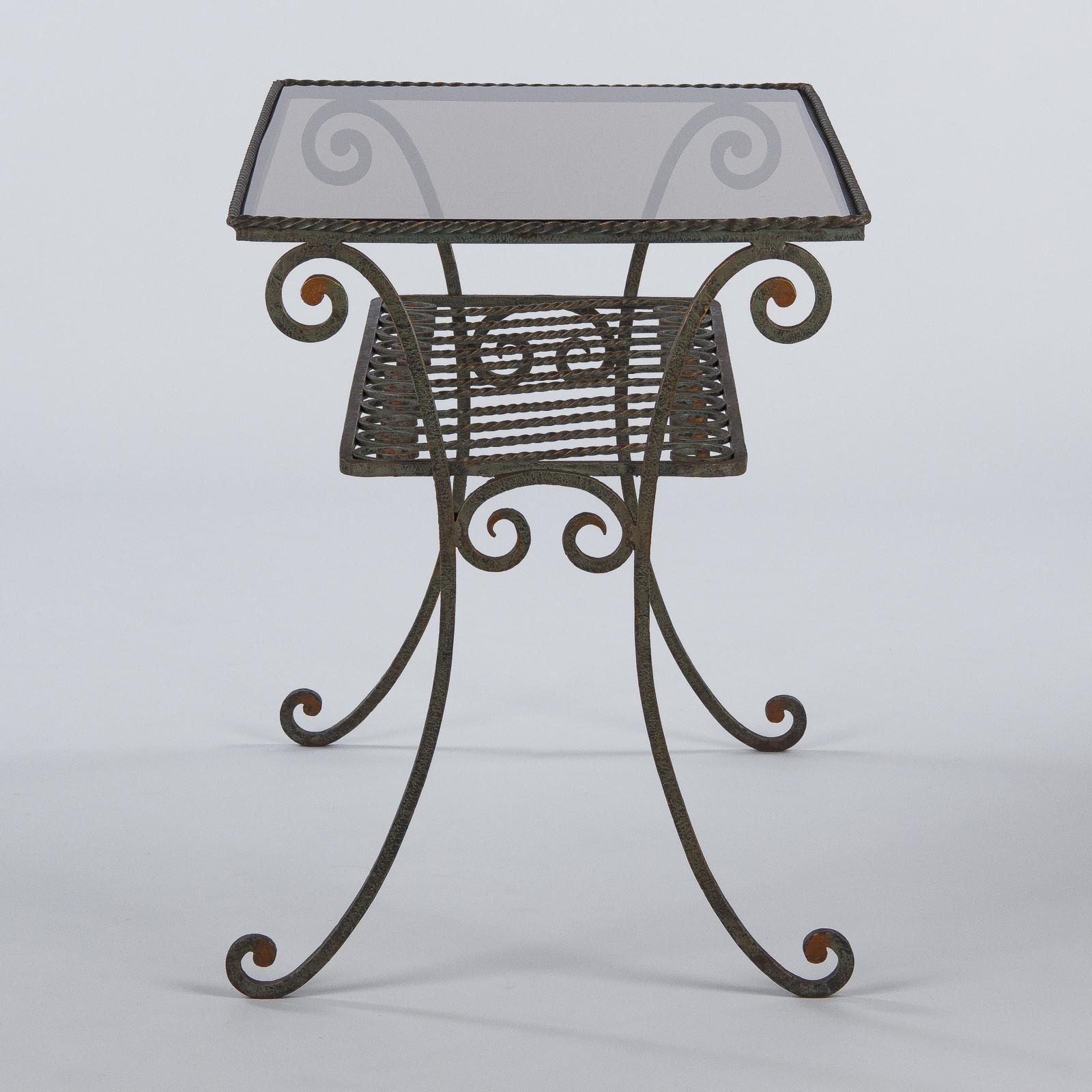 black wrought iron and glass console table