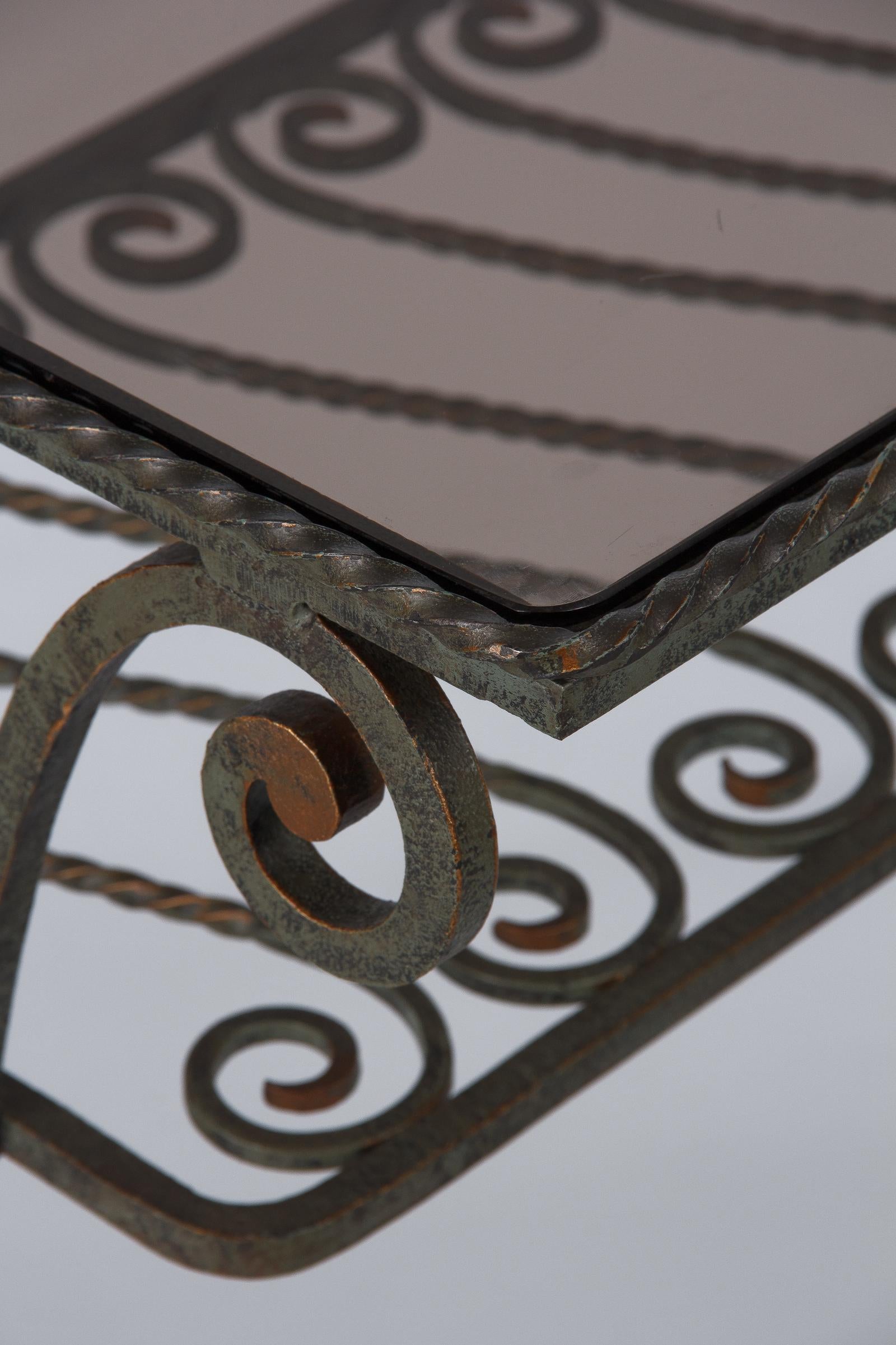 French Wrought Iron Console Table with Glass Top, 1940s In Good Condition In Austin, TX
