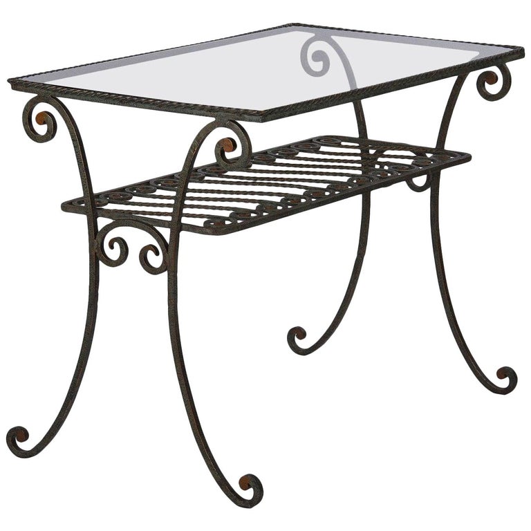 French Wrought Iron Console Table With, Iron Console Table With Glass Top