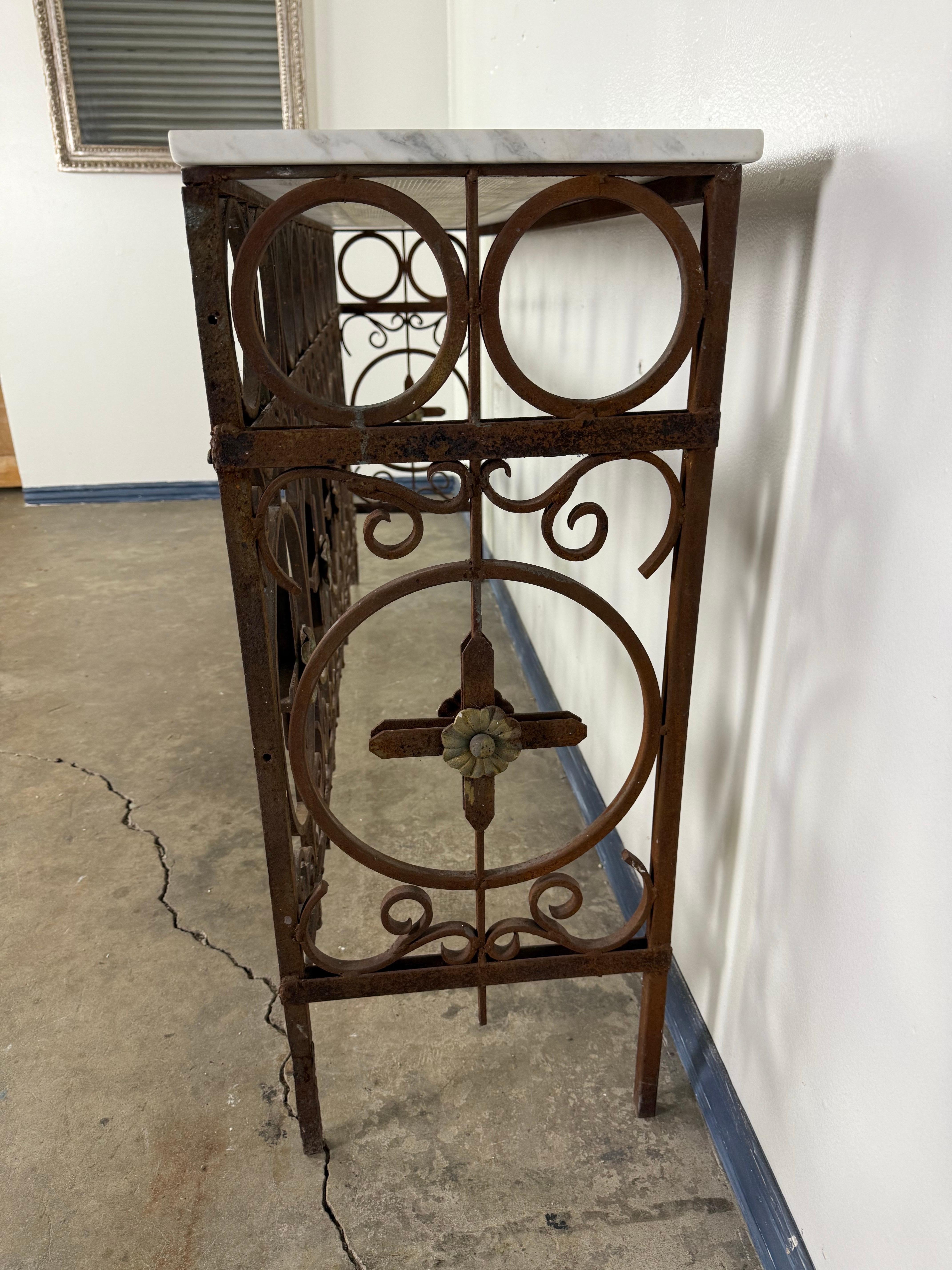 French Wrought Iron Console w/ Marble Top 5