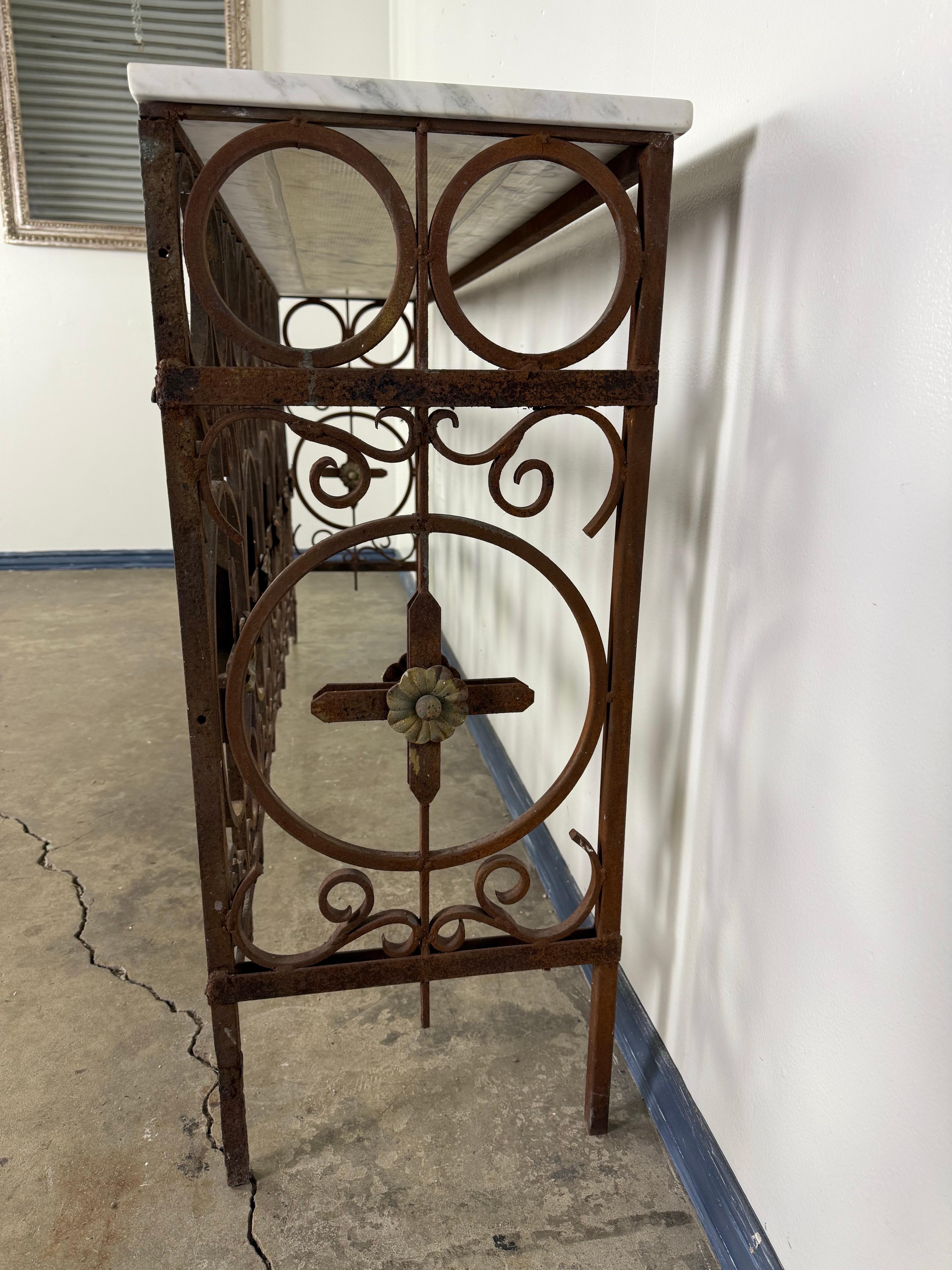 French Wrought Iron Console w/ Marble Top 7