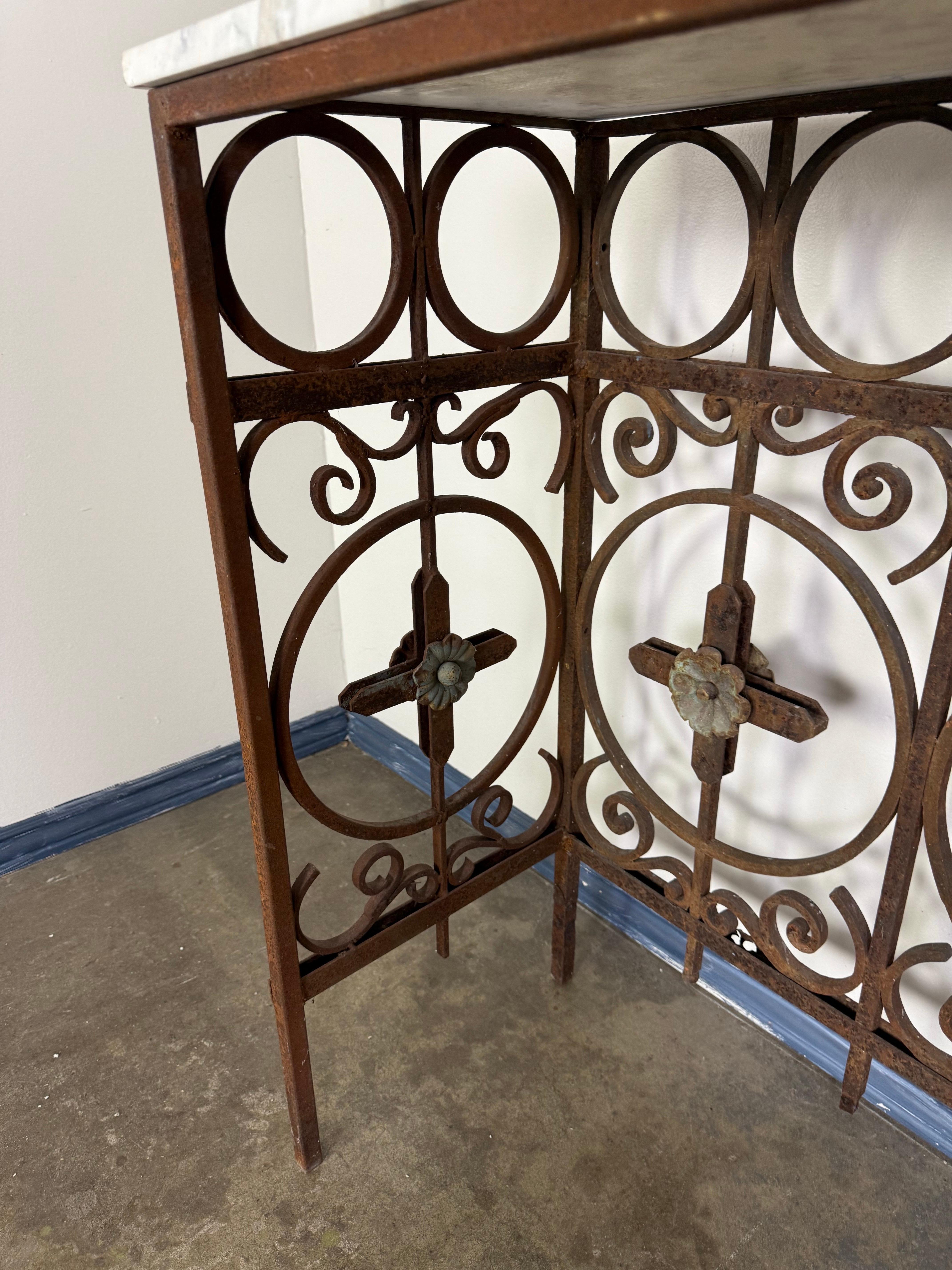 French Wrought Iron Console w/ Marble Top 8