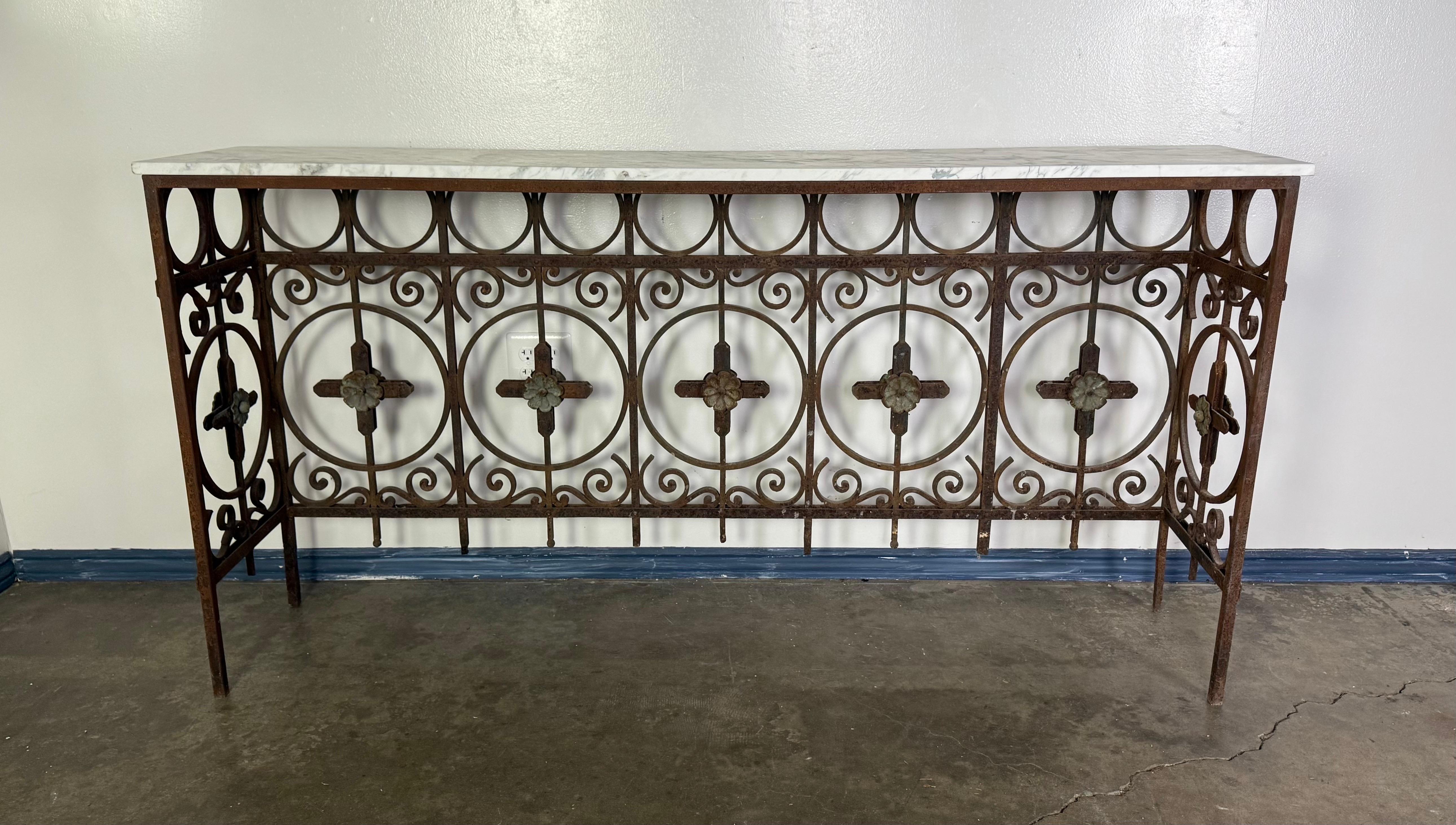 French Wrought Iron Console w/ Marble Top 11