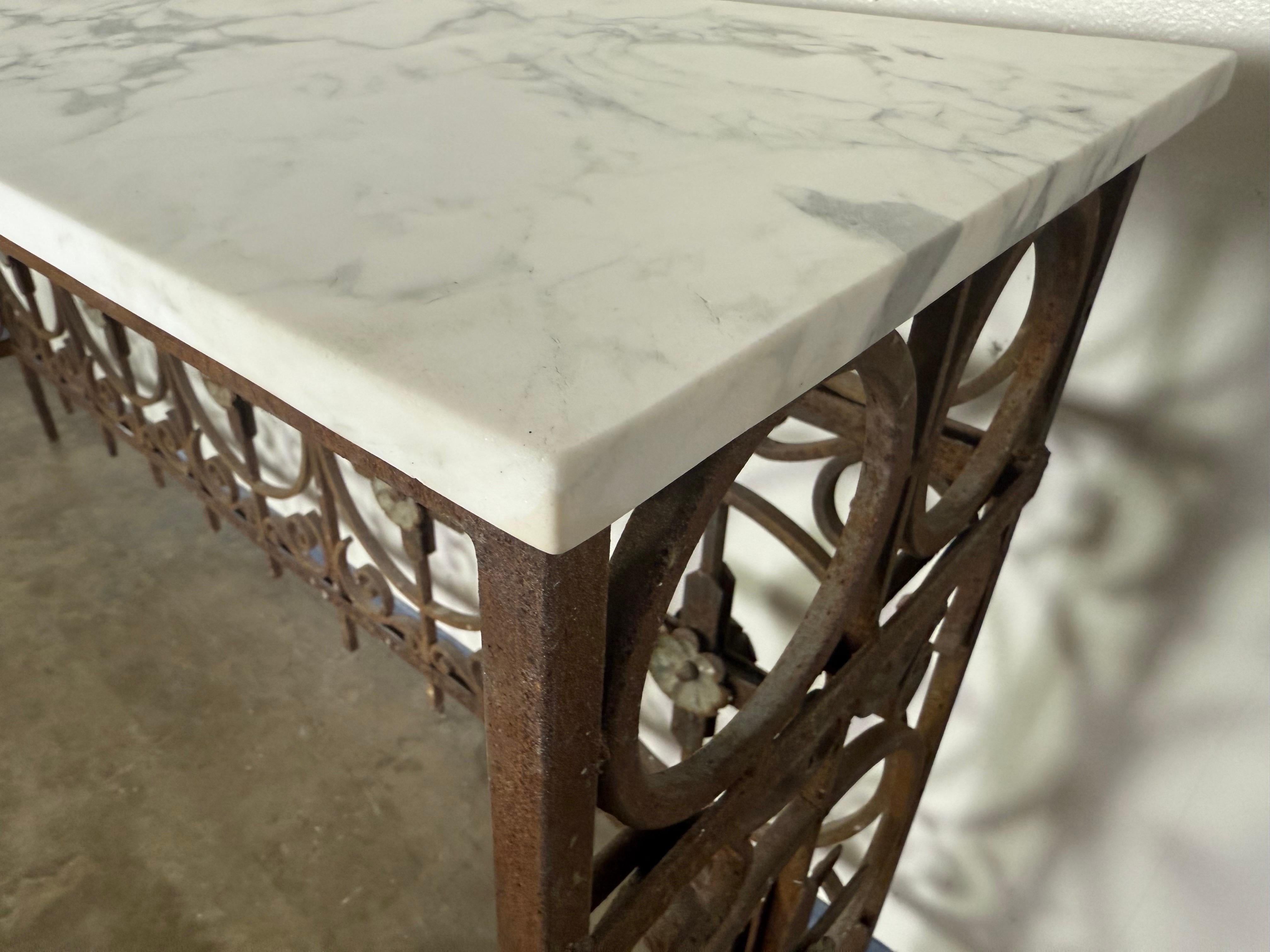 French Wrought Iron Console w/ Marble Top 15