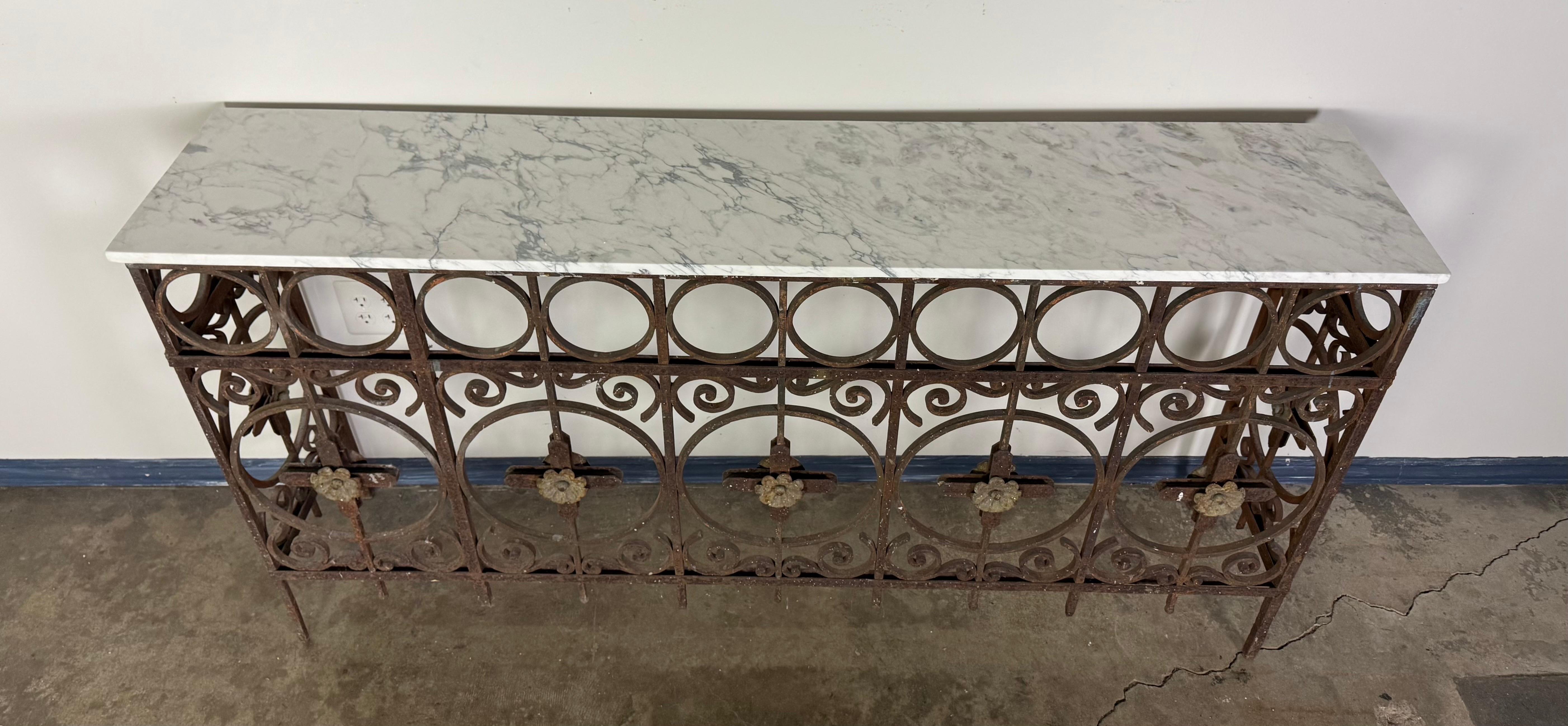Neoclassical French Wrought Iron Console w/ Marble Top