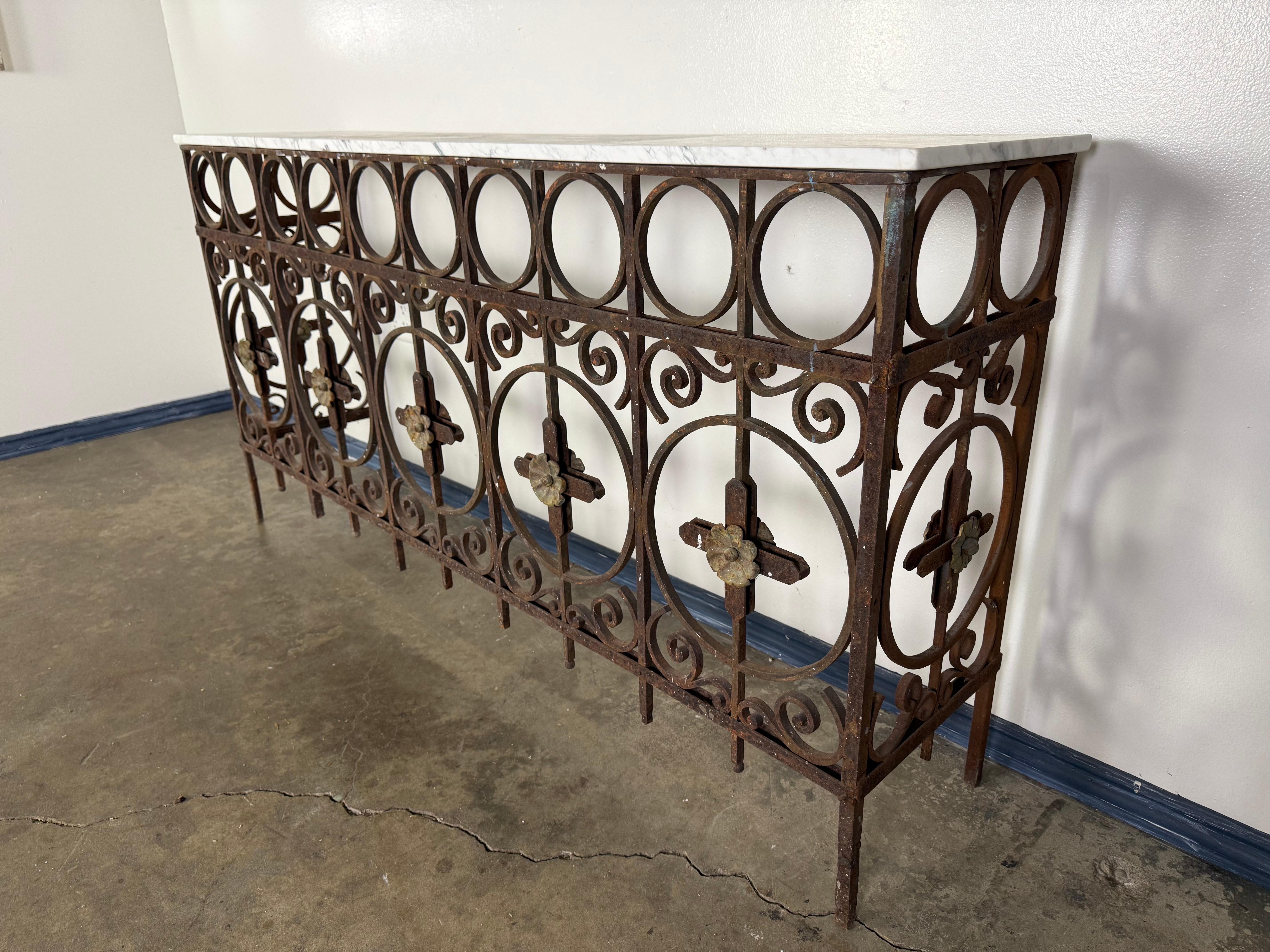 French Wrought Iron Console w/ Marble Top 2