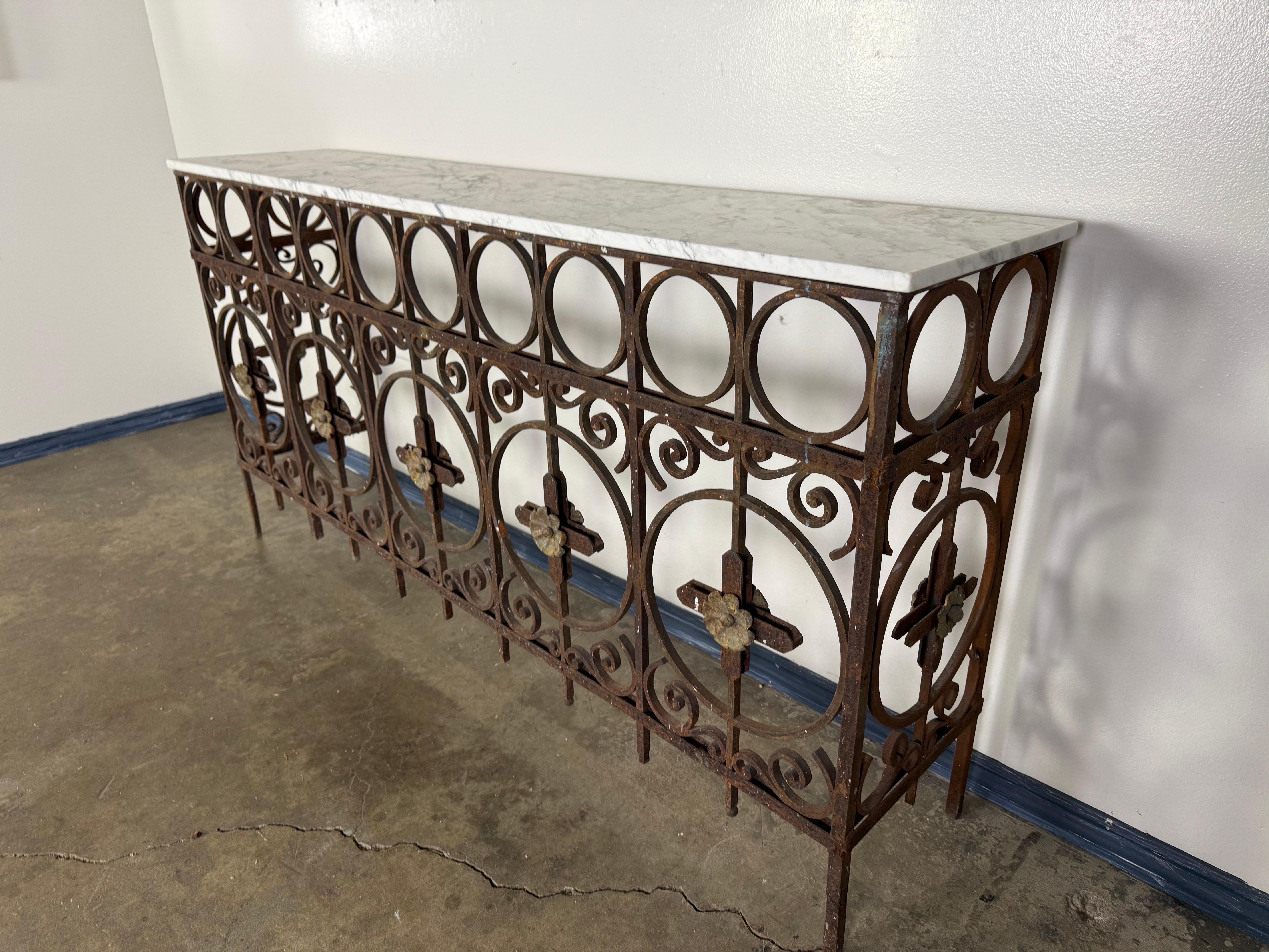 French Wrought Iron Console w/ Marble Top 4