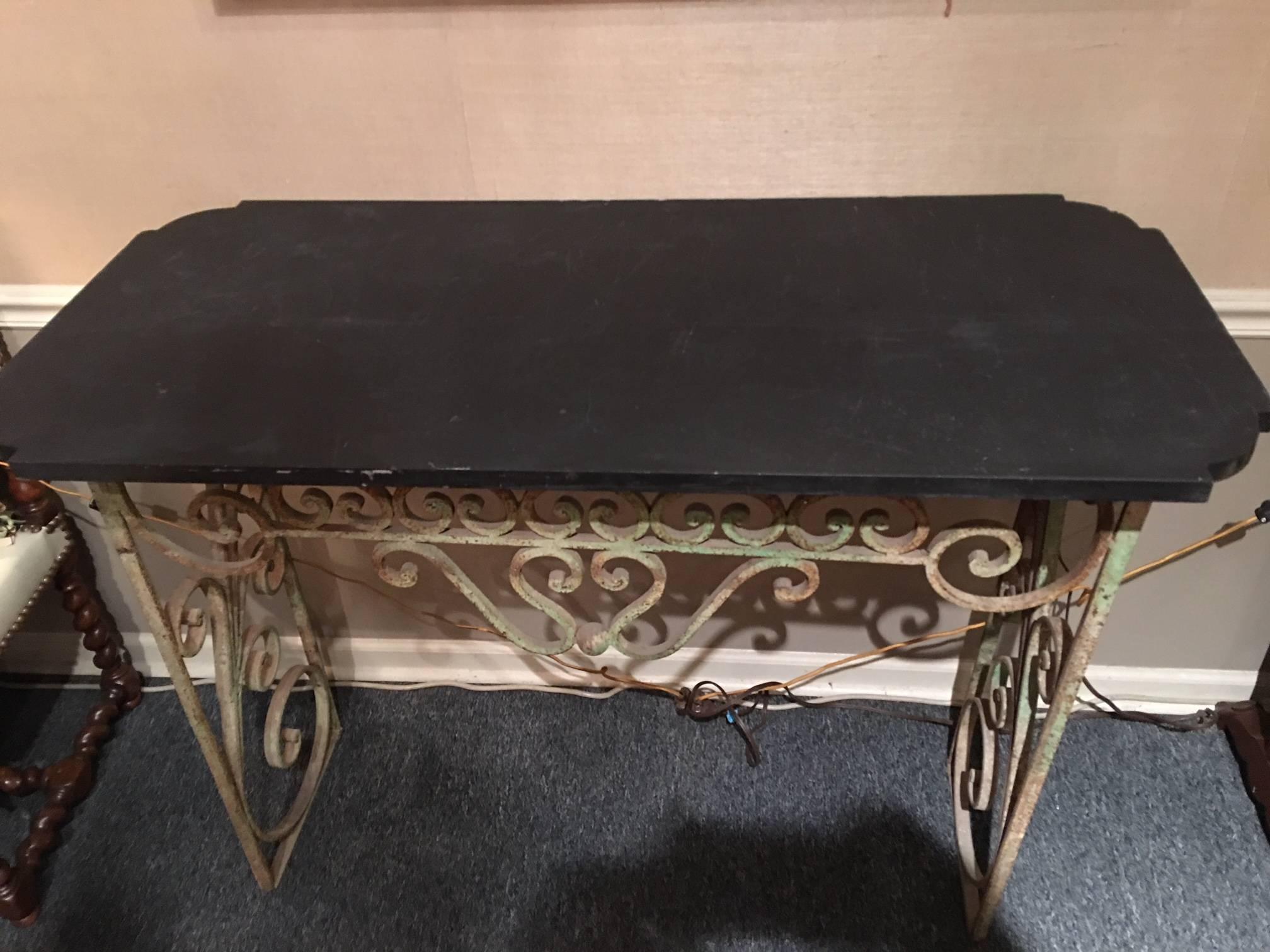 French Wrought Iron Console with a Black Marble Top, Early 20th Century In Distressed Condition In Savannah, GA