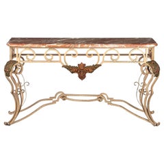 French Wrought Iron Console Table with Marble Top, 1950s