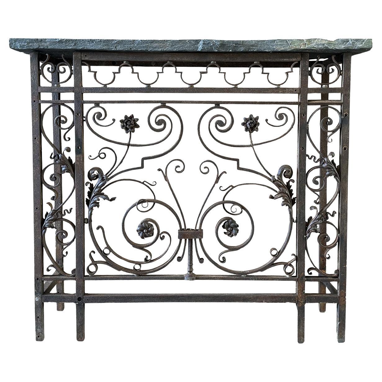 French Wrought Iron Console with Slate Top For Sale