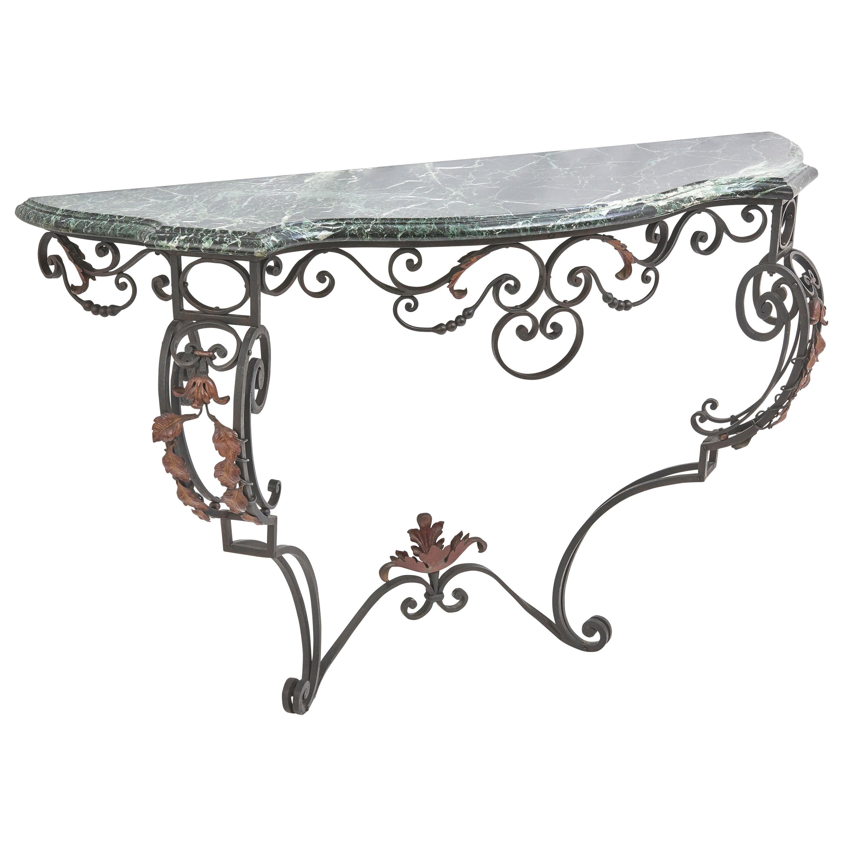French Wrought Iron Console with Marble Top at 1stDibs