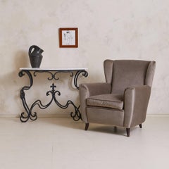 French Wrought Iron Console with White Marble Top, 1940s