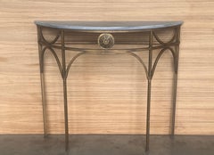 French Wrought Iron Demilune Console Table with Marble Top, 1940s