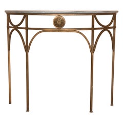 French Wrought Iron Demilune Console Table with Marble Top, 1940s