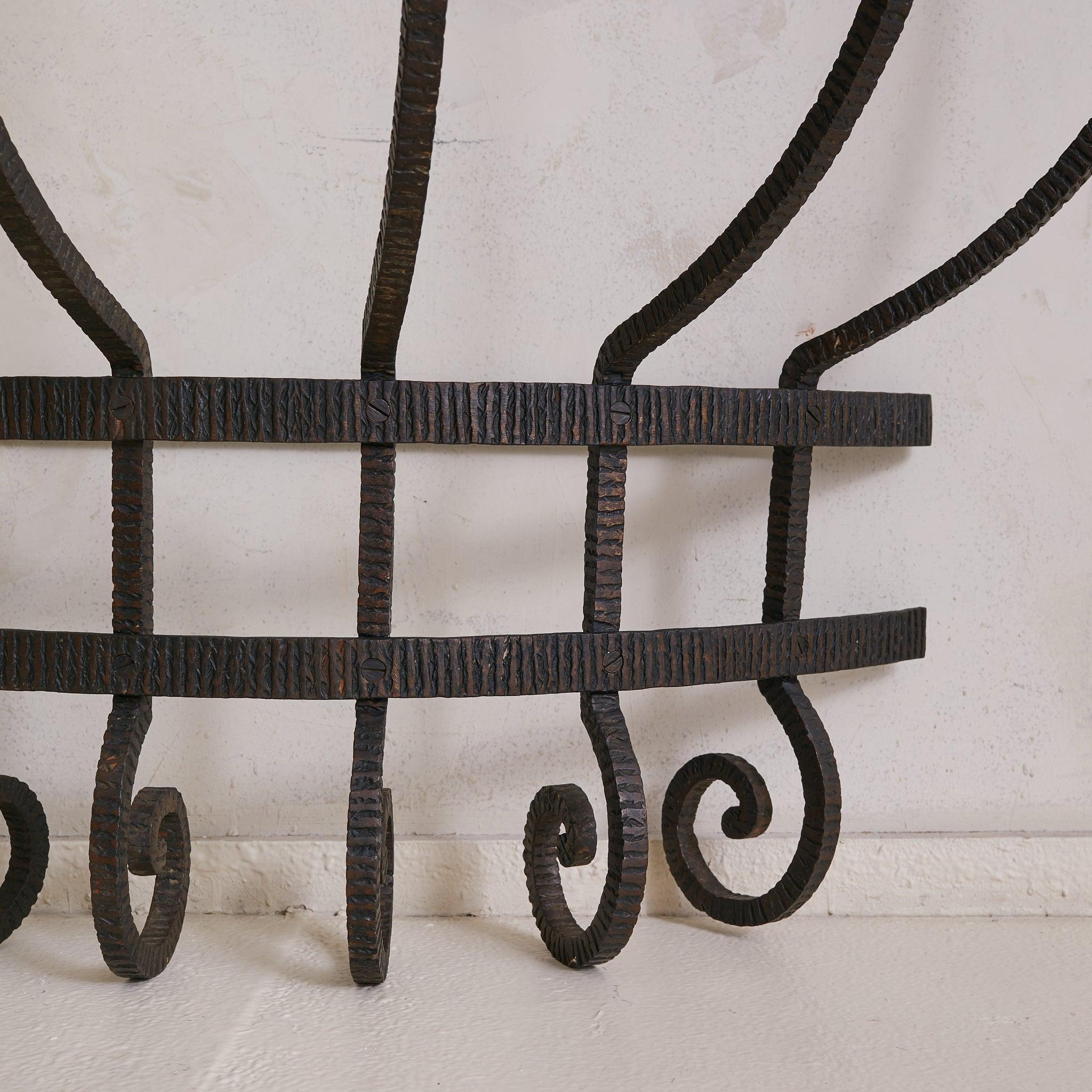 French Wrought Iron Demilune Console with Rosso Verona Marble Top, 1940s For Sale 1