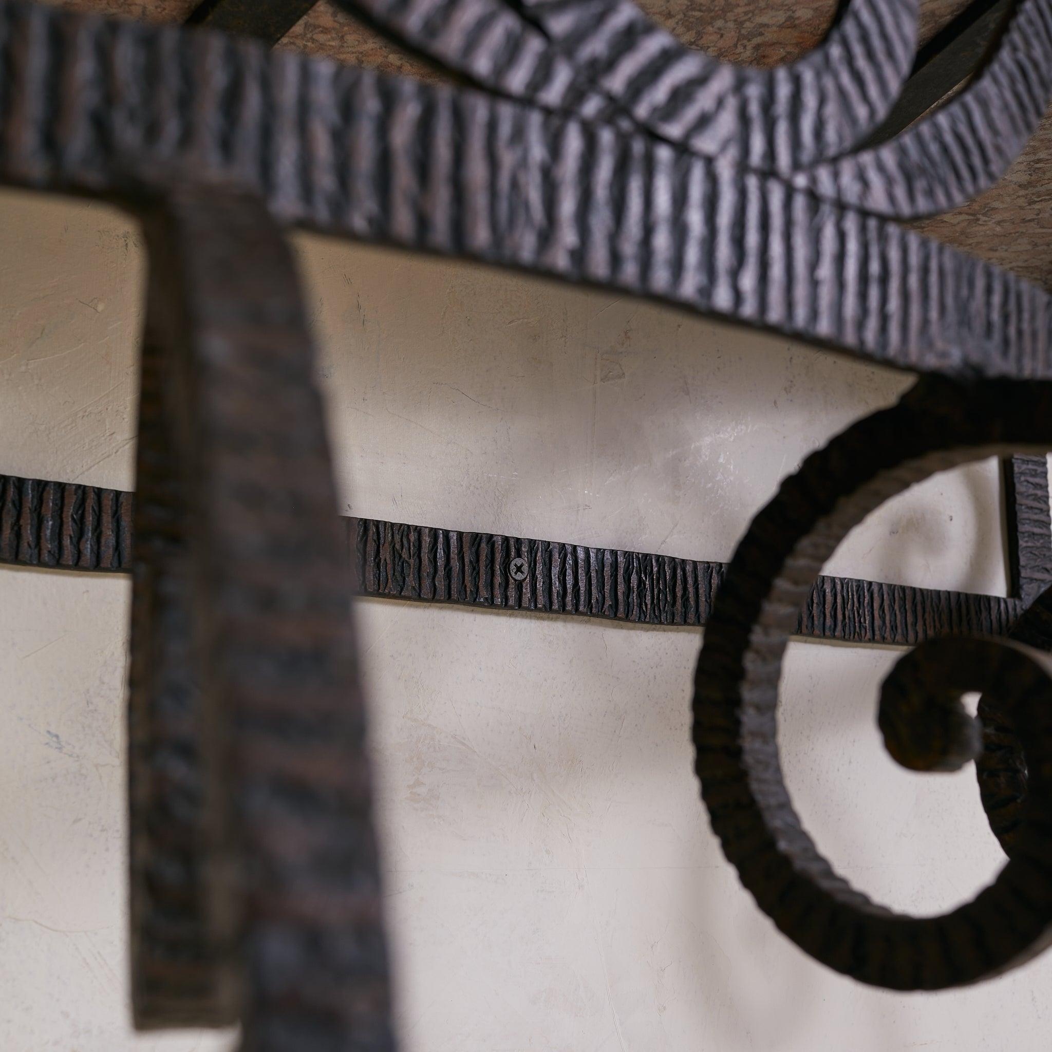 French Wrought Iron Demilune Console with Rosso Verona Marble Top, 1940s For Sale 3