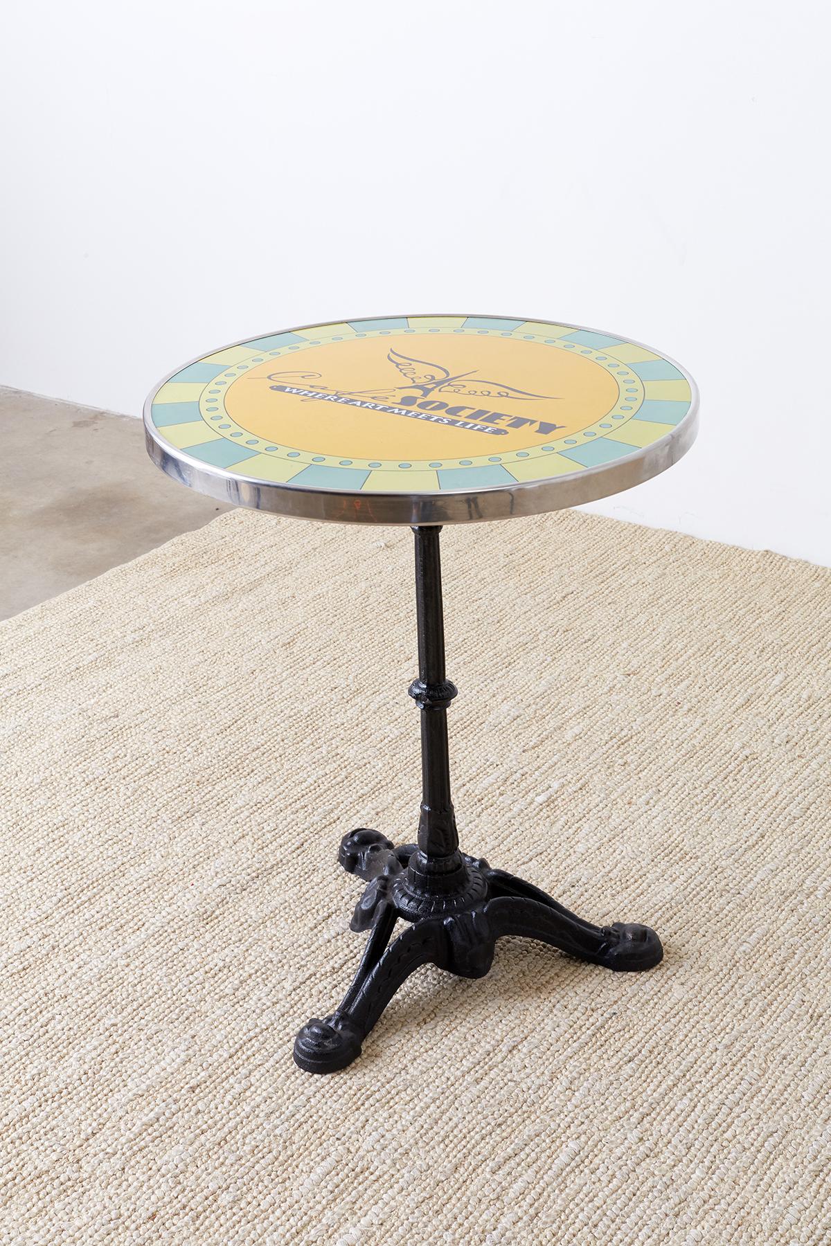 20th Century French Wrought Iron Enamel Top Cafe Bistro Table