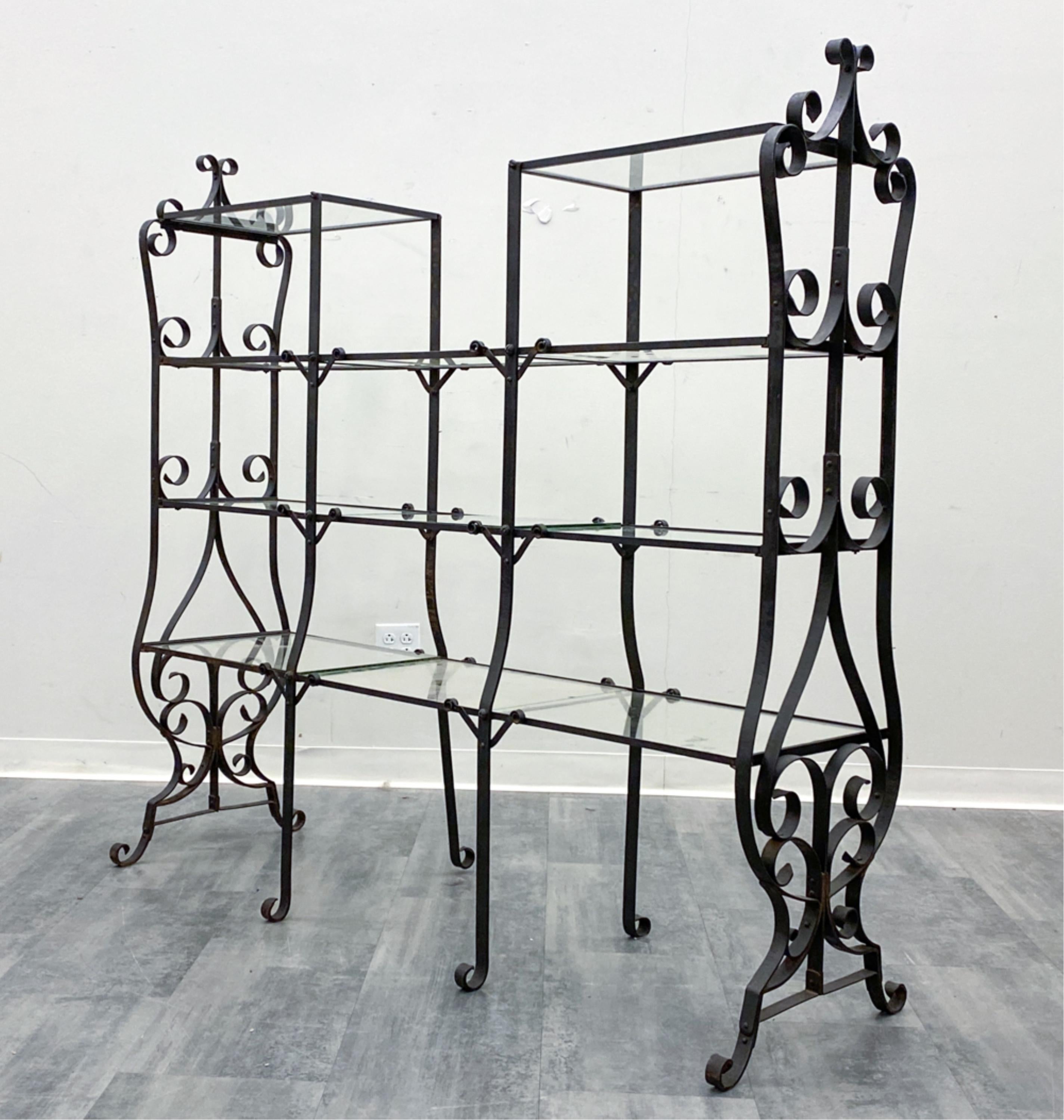 Mid-Century Modern French Wrought Iron Etagere w/ Glass Shelves