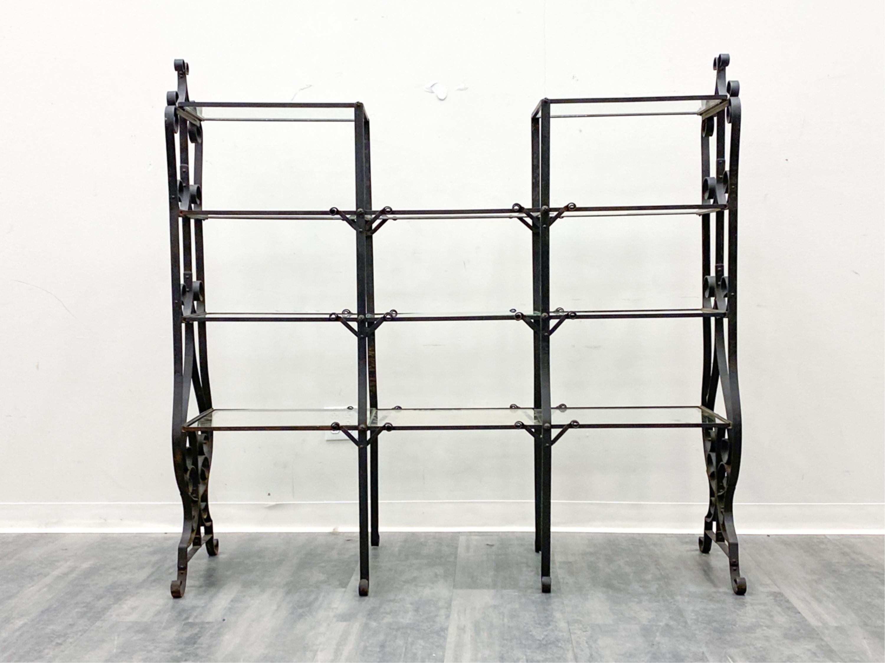 20th Century French Wrought Iron Etagere w/ Glass Shelves