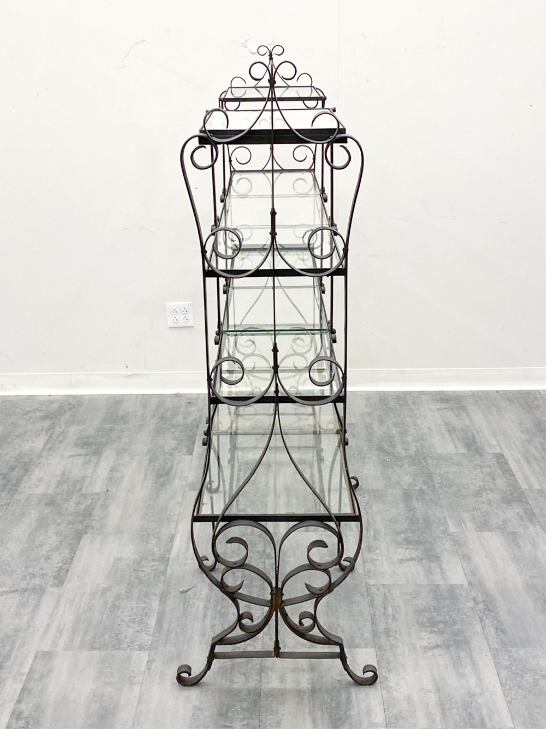 French Wrought Iron Etagere w/ Glass Shelves 1