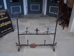 French Wrought Iron Fire Place Guard with Flanking Candle Holders, Circa 1780