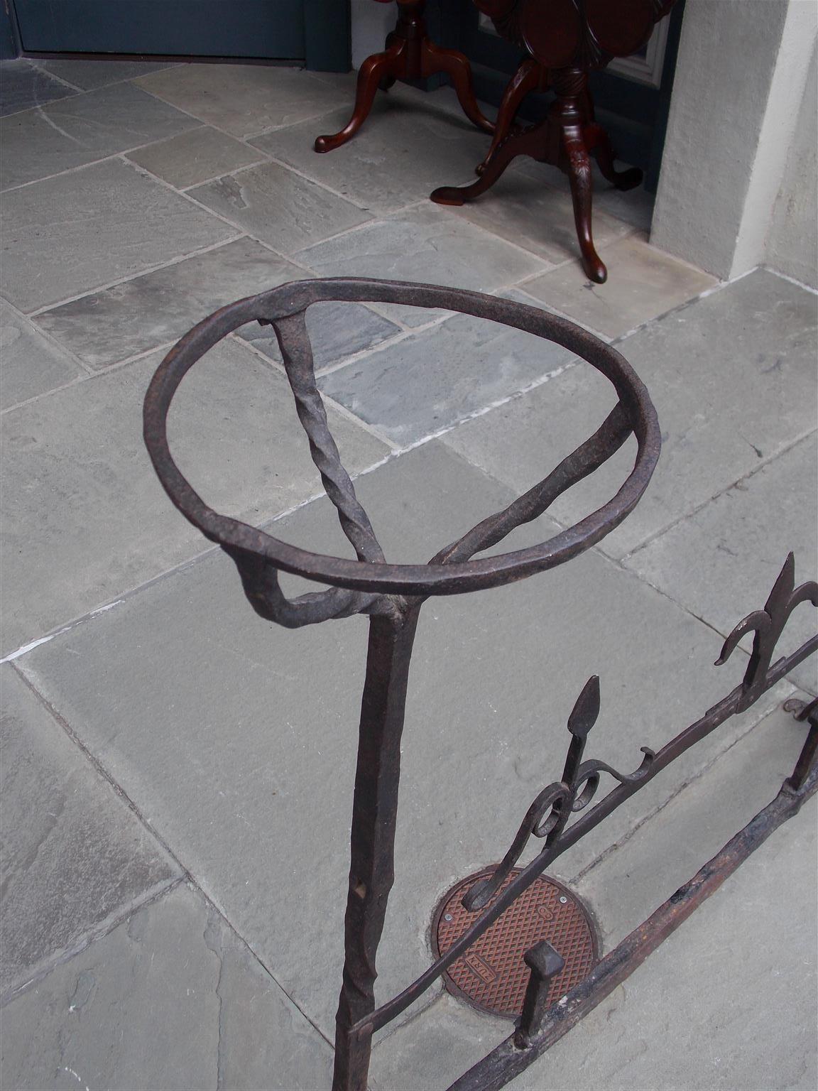 Hand-Crafted French Wrought Iron Fire Place Guard with Flanking Candle Holders, Circa 1780 For Sale
